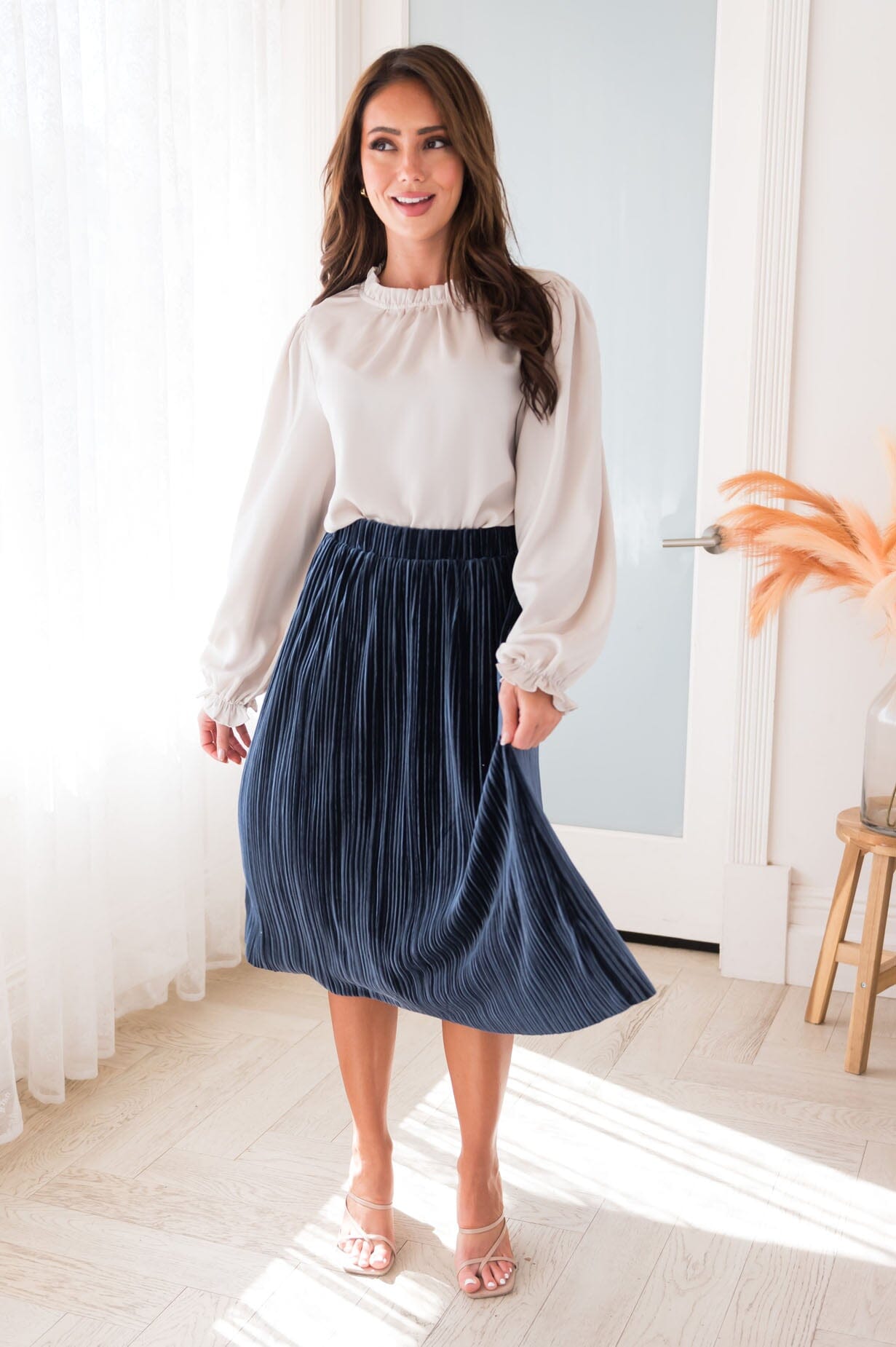 Rich & Velvety Pleated Midi Skirt Modest Dresses vendor-unknown