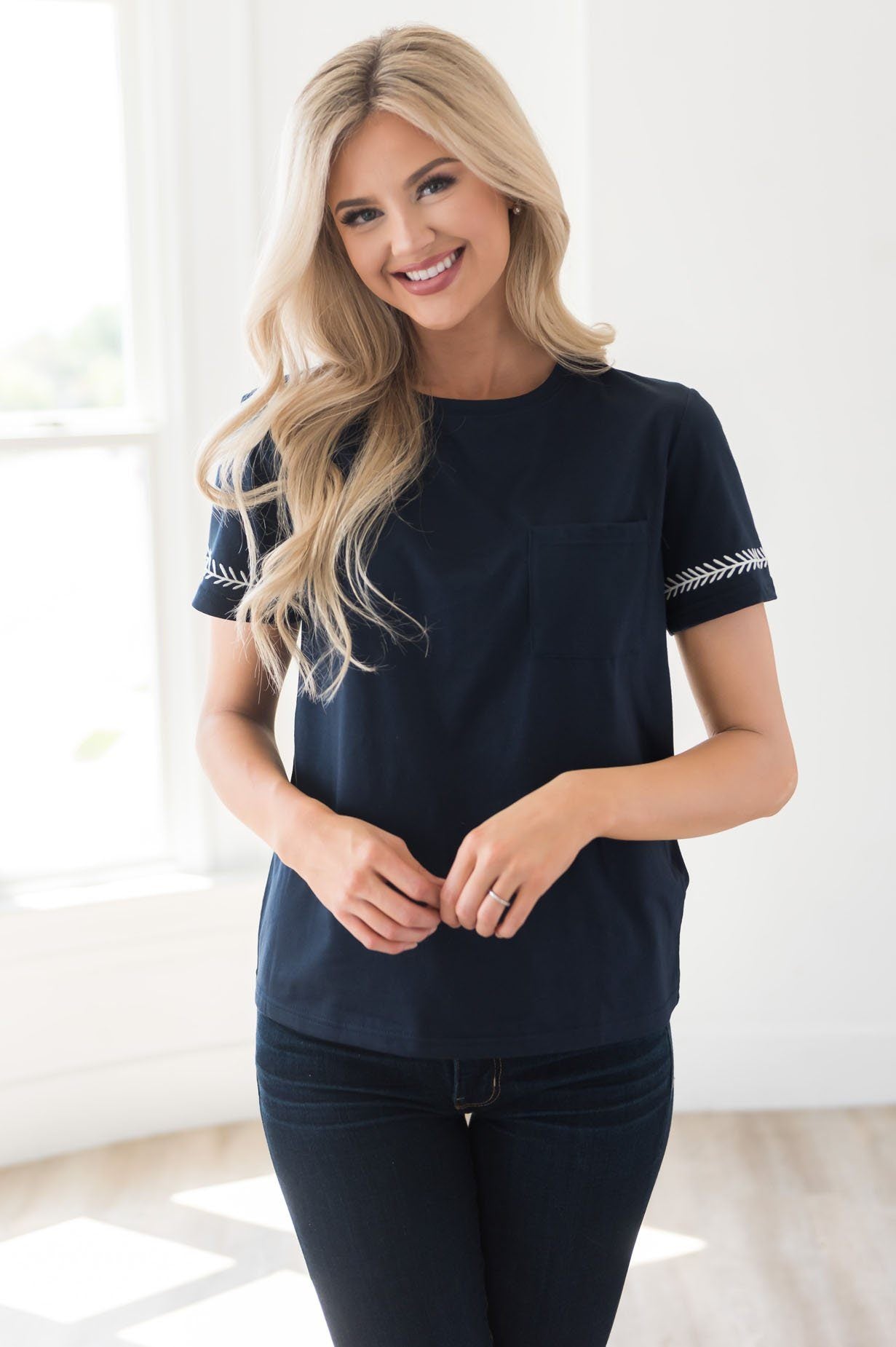 Daytime Dreaming Embroidered Blouse Tops vendor-unknown