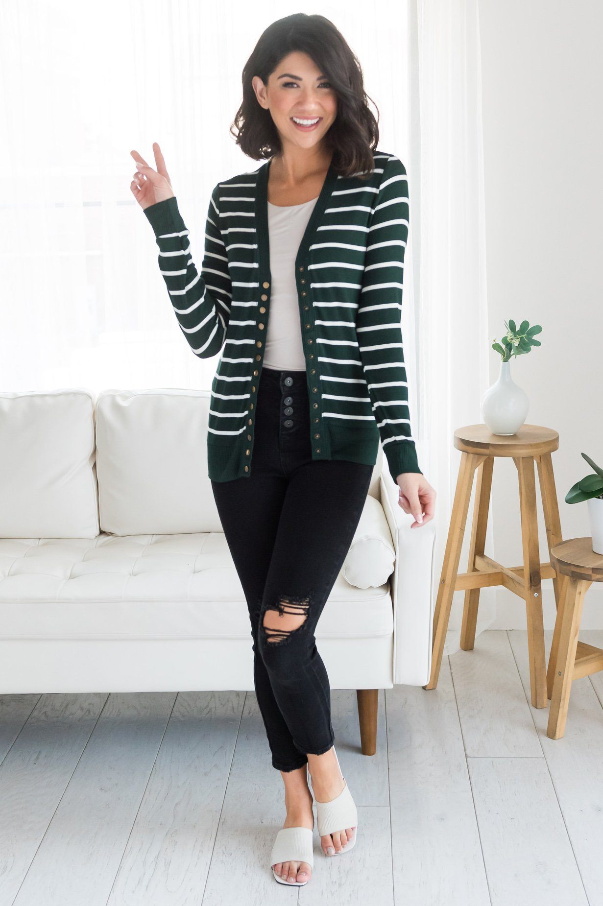 Striped Sweetheart Modest Cardigan Modest Dresses vendor-unknown