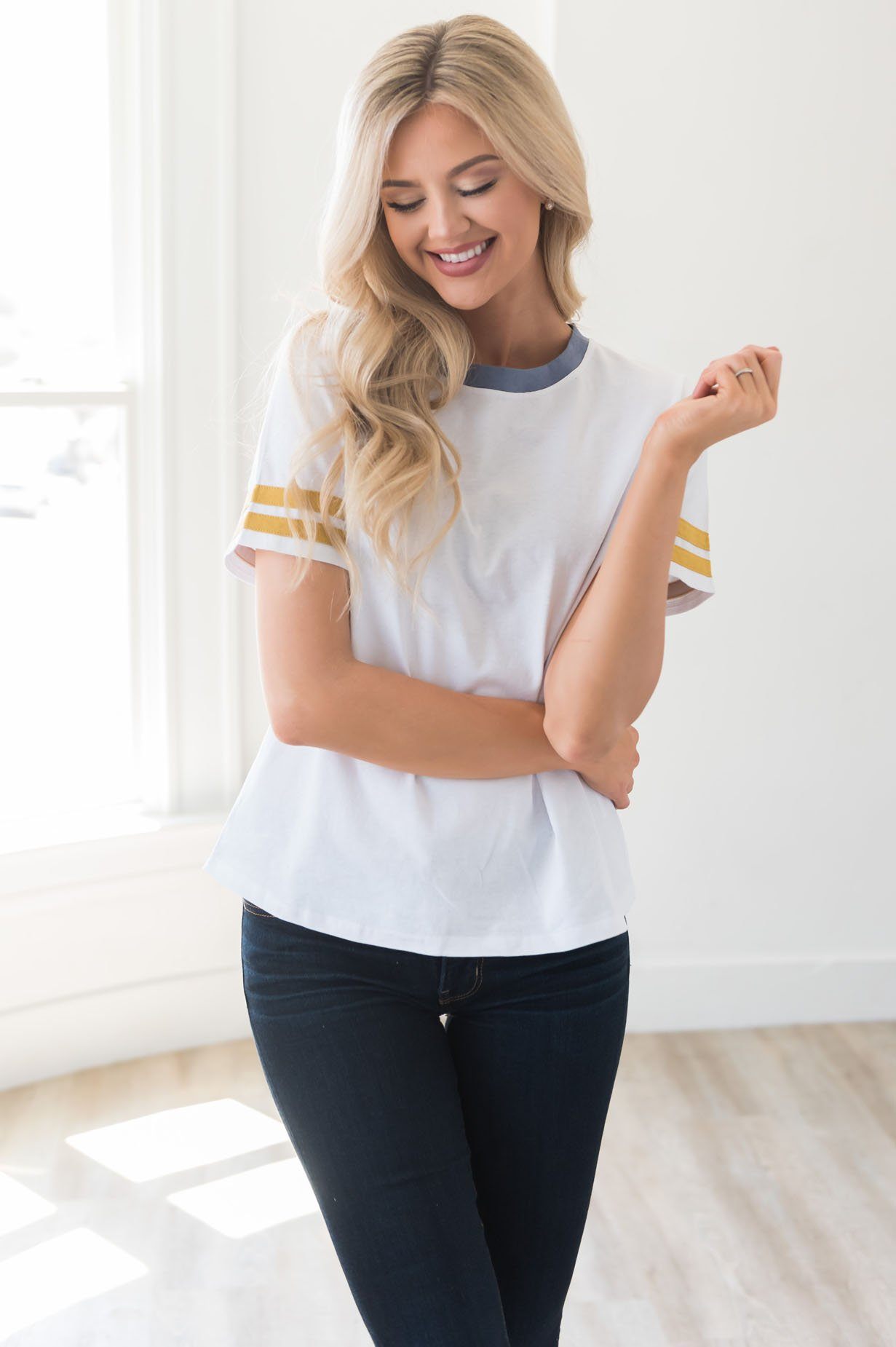 Striking Beyond Compare Stripped Top Tops vendor-unknown