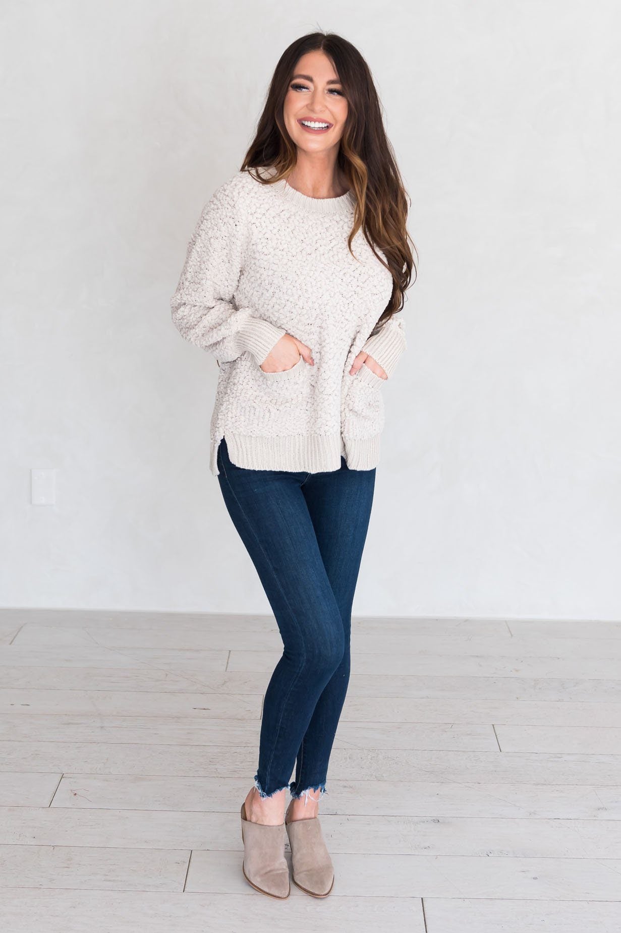 Chill Cutie Modest Popcorn Knit Sweater Modest Dresses vendor-unknown