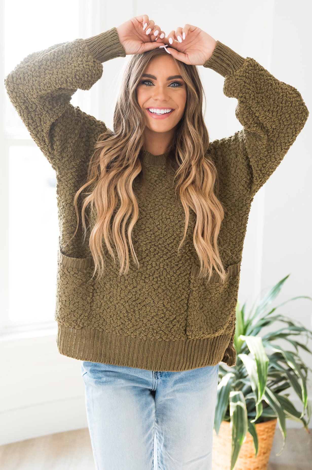 Chill Cutie Modest Popcorn Knit Sweater Modest Dresses vendor-unknown
