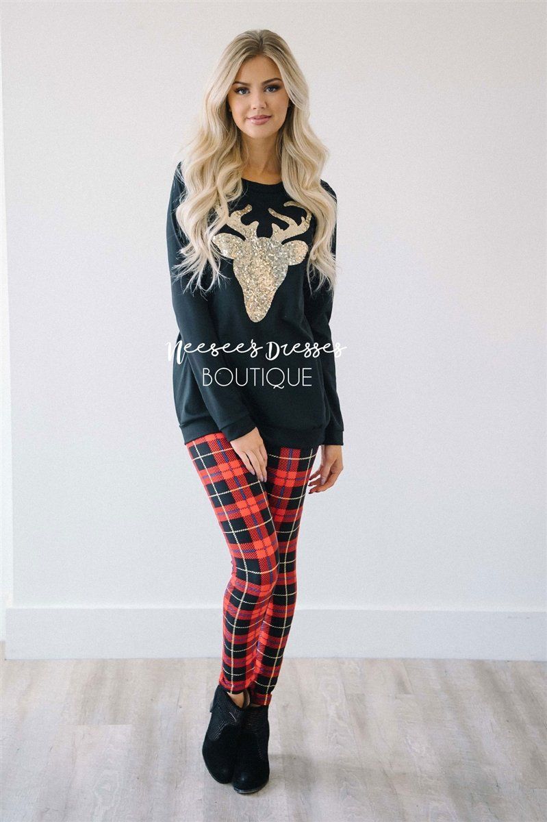 Gold Sequin Sparkly Reindeer Sweater Tops vendor-unknown