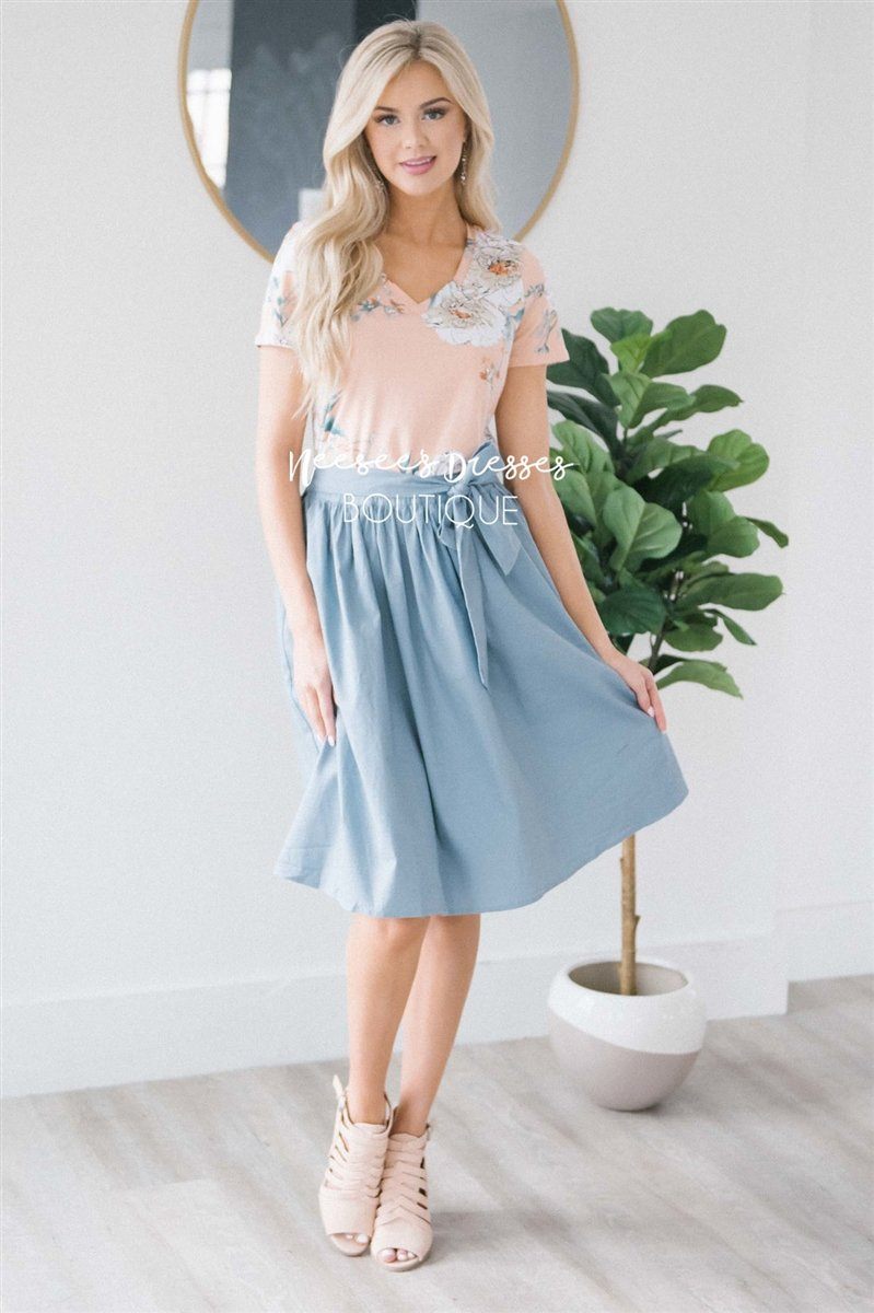 Chambray Tie Waist Skirt Skirts vendor-unknown