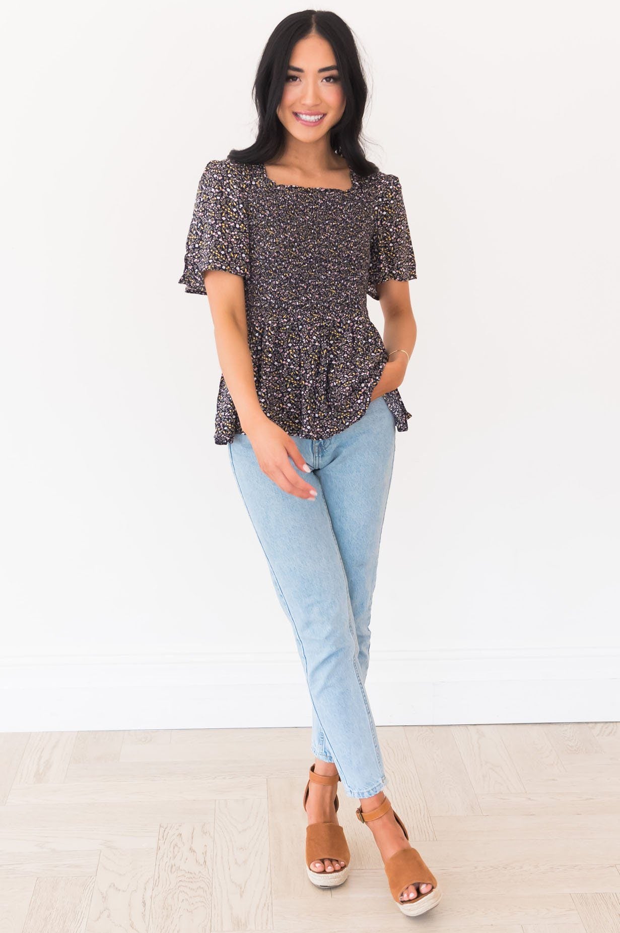 Sweet Darling Modest Smocked Blouse Modest Dresses vendor-unknown