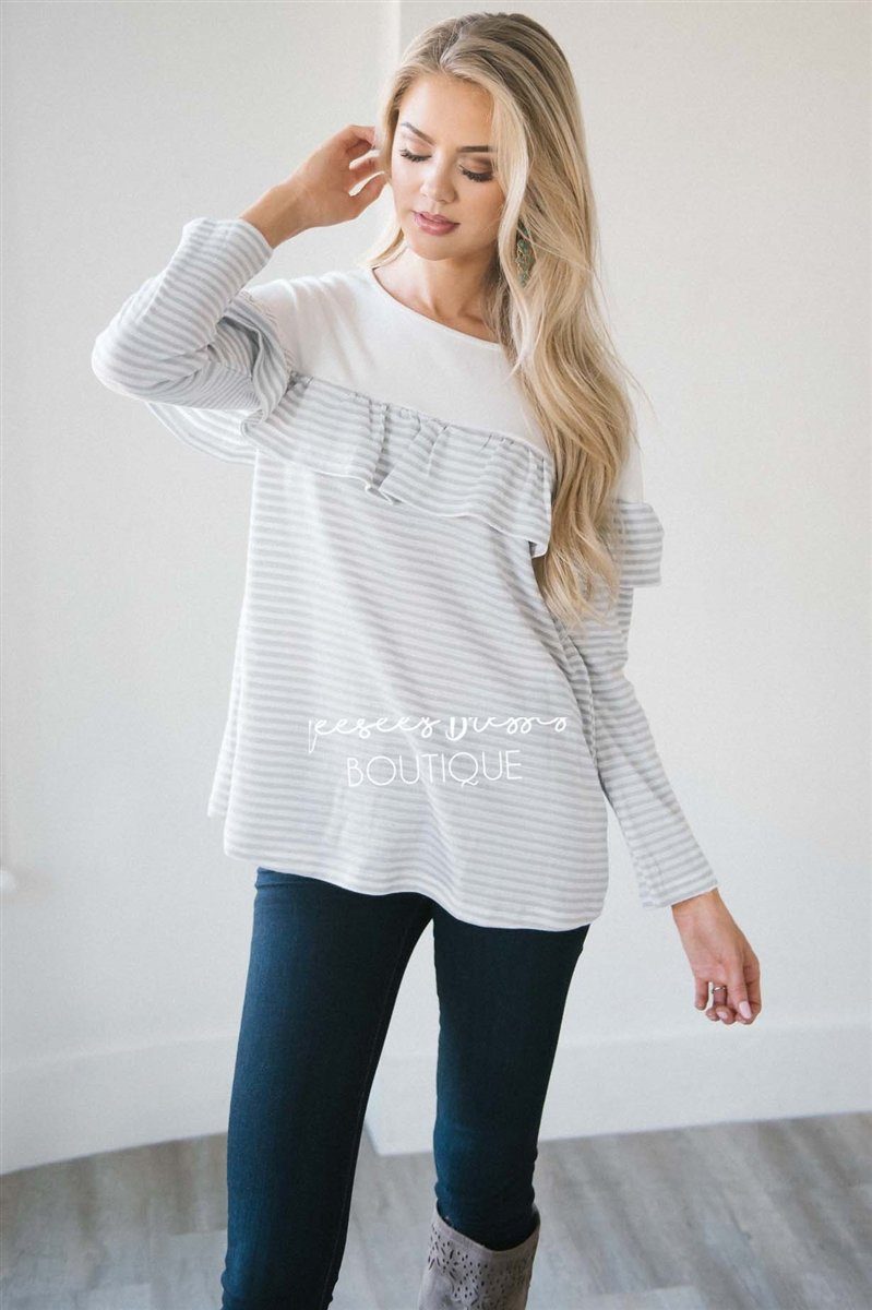 Striped Ruffle Button Back Top NEW vendor-unknown