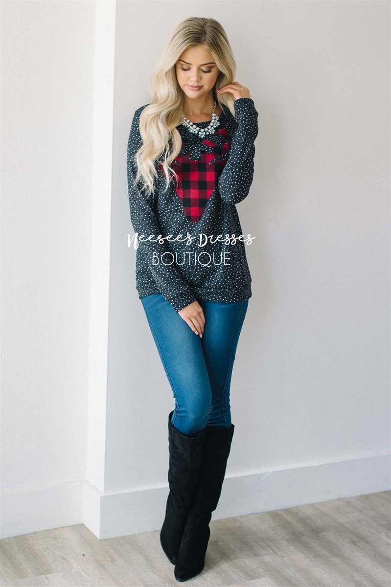 Falling Snow Plaid Reindeer Sweater Tops vendor-unknown
