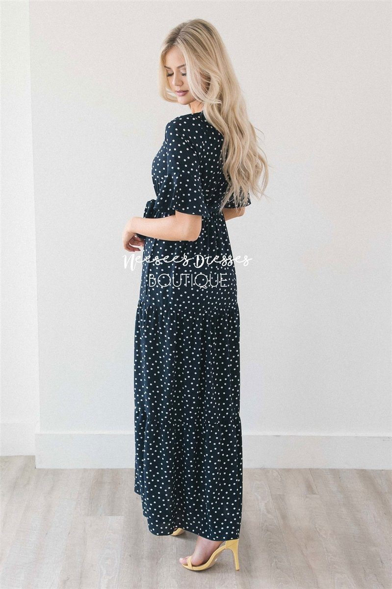 Polka Dot Flutter Sleeve Tiered Maxi Dress Modest Dresses vendor-unknown