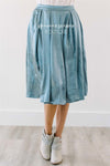 Shimmery Slate Blue Pleated Full Skirt Skirts vendor-unknown