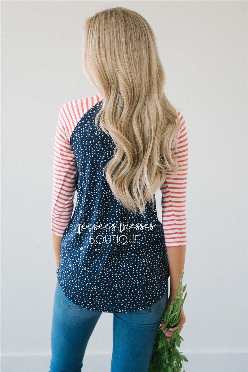 Twinkle Star Striped Baseball Sleeve Top Tops vendor-unknown