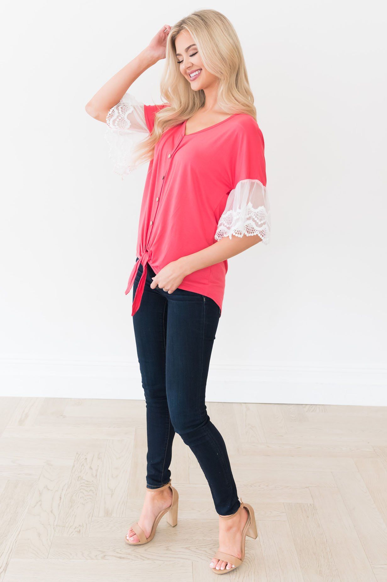 Designed Destiny Lace Modest Blouse Tops vendor-unknown