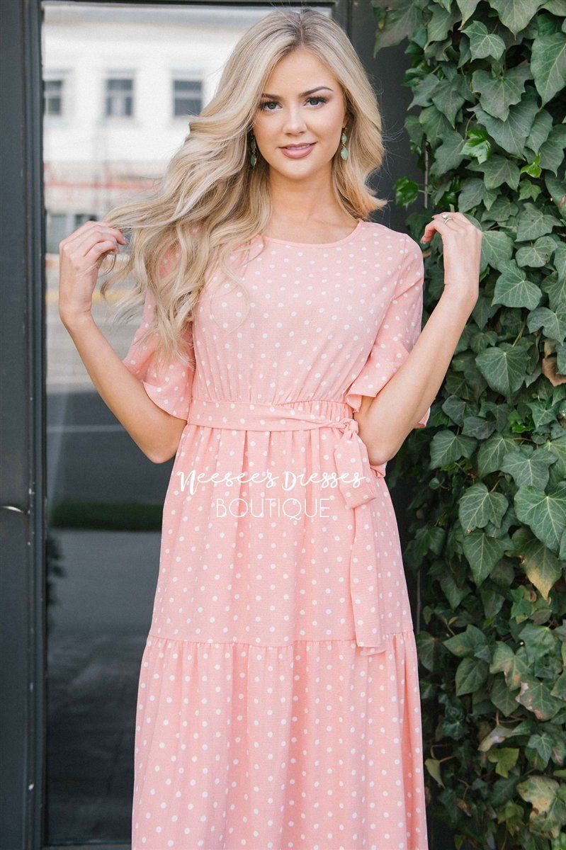Polka Dot Flutter Sleeve Tiered Maxi Dress Modest Dresses vendor-unknown