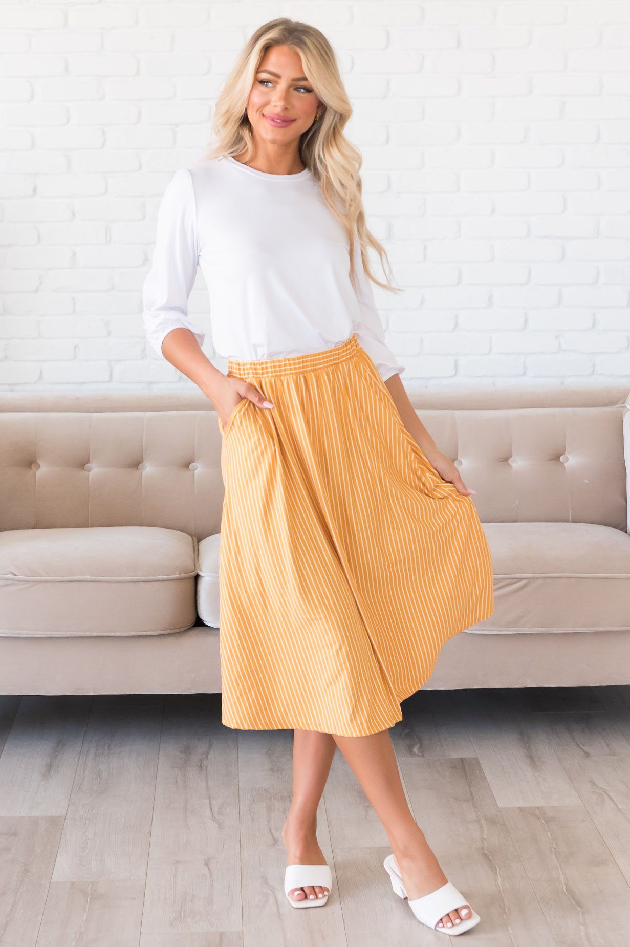 Stay Casual Striped Modest Skirt Skirts vendor-unknown