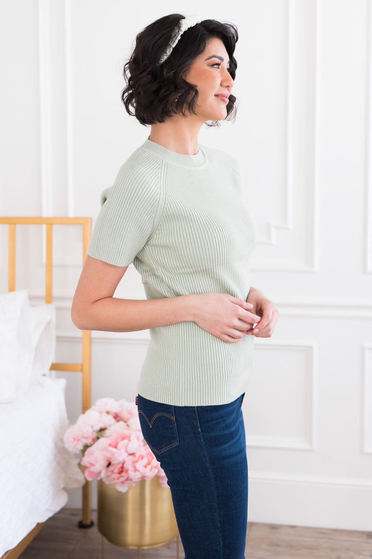 Elegant Afternoon Modest Ribbed Top Tops vendor-unknown