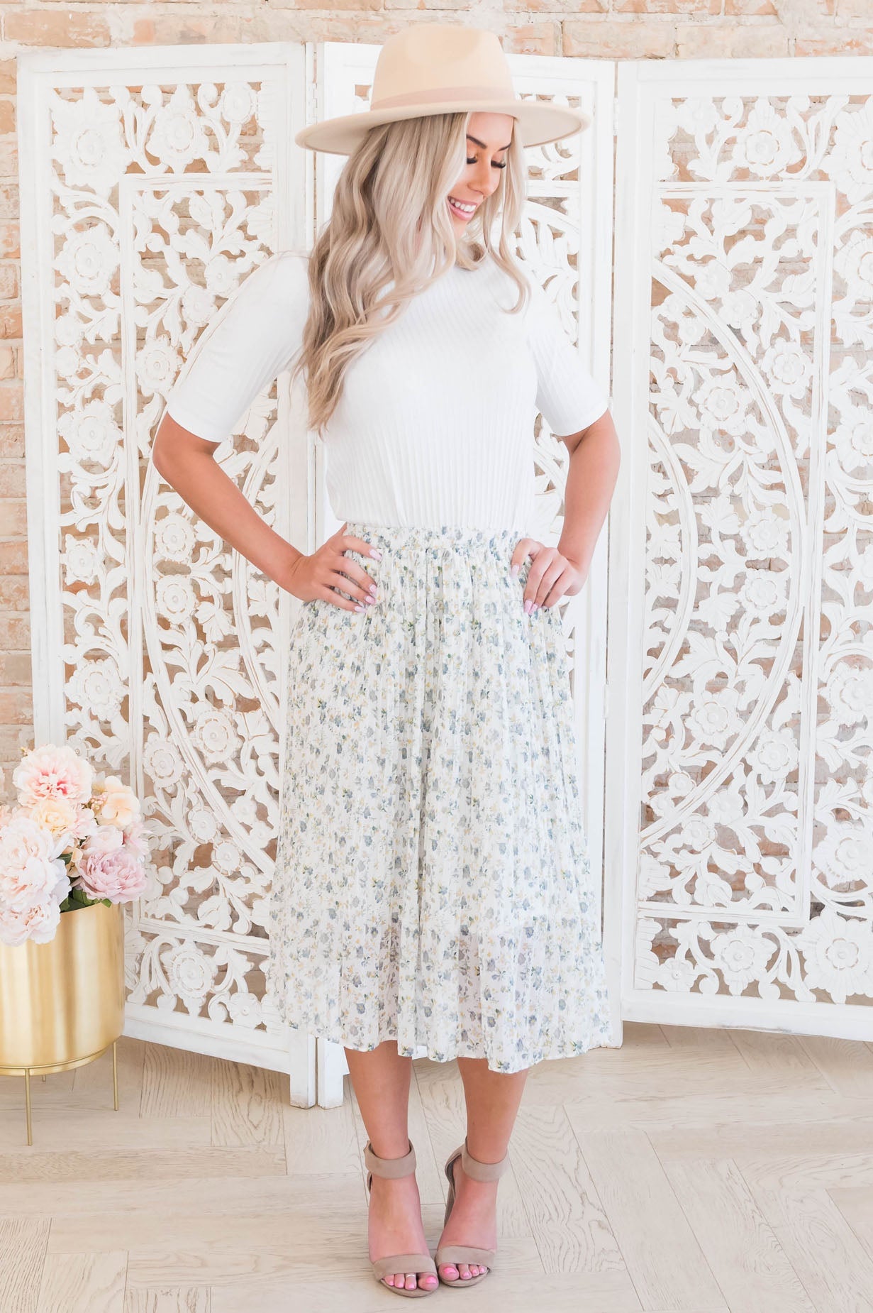 Fall Blooms Modest Pleated Skirt Modest Dresses vendor-unknown