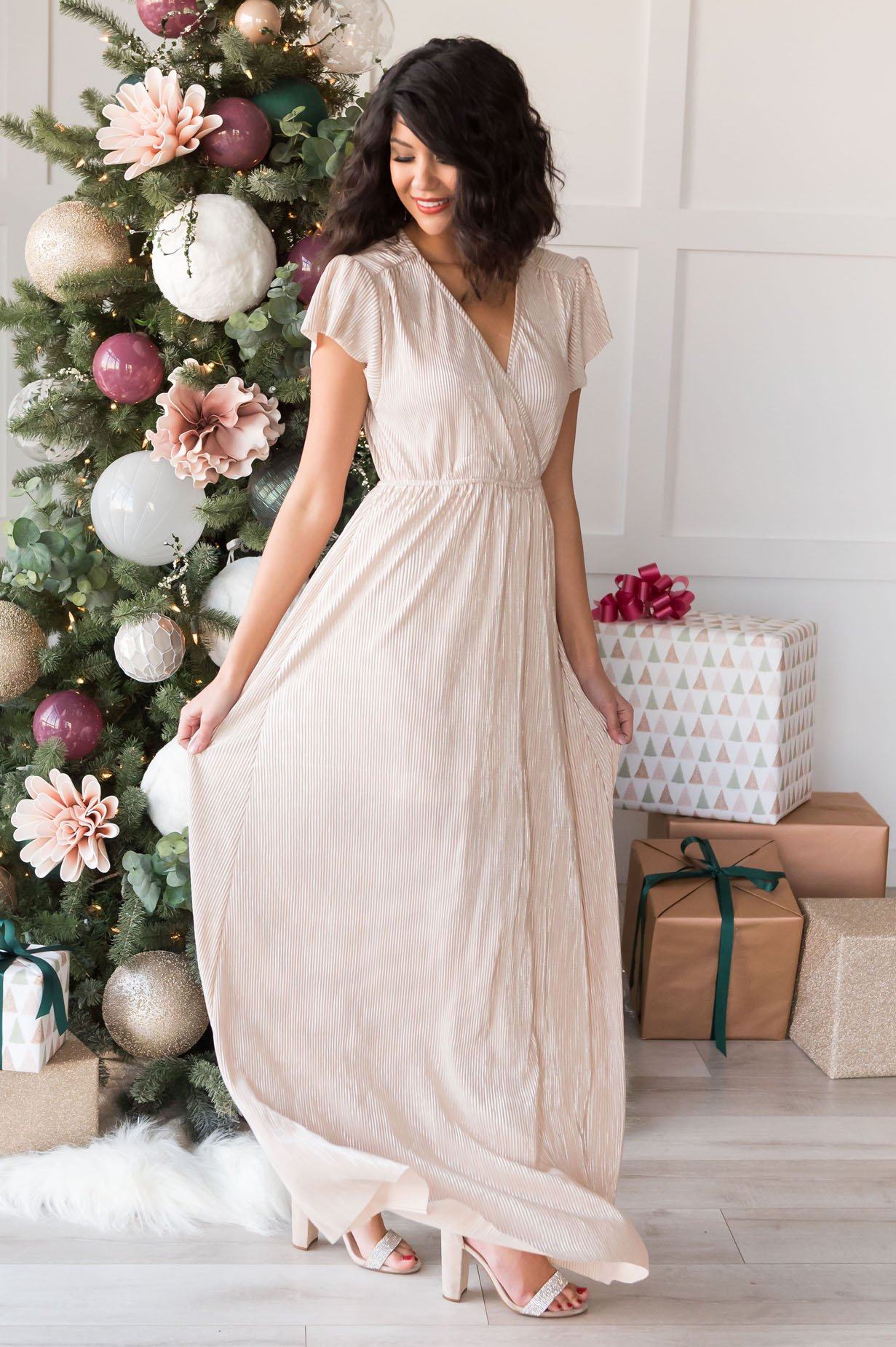 The Holiday Dream Shimmer Maxi Dress Modest Dresses vendor-unknown