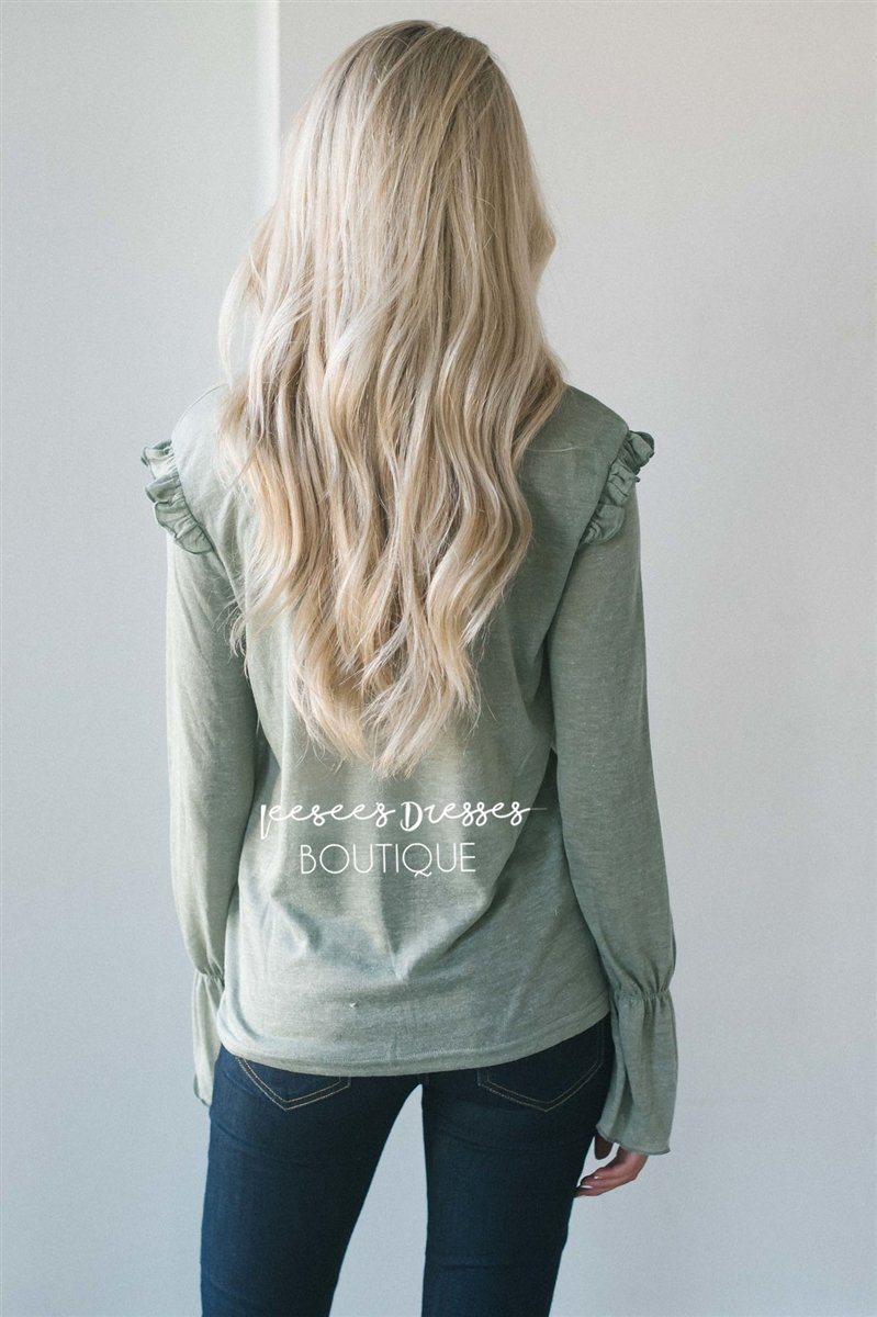 Ruffle Shoulder Peplum Sleeve Top Tops vendor-unknown