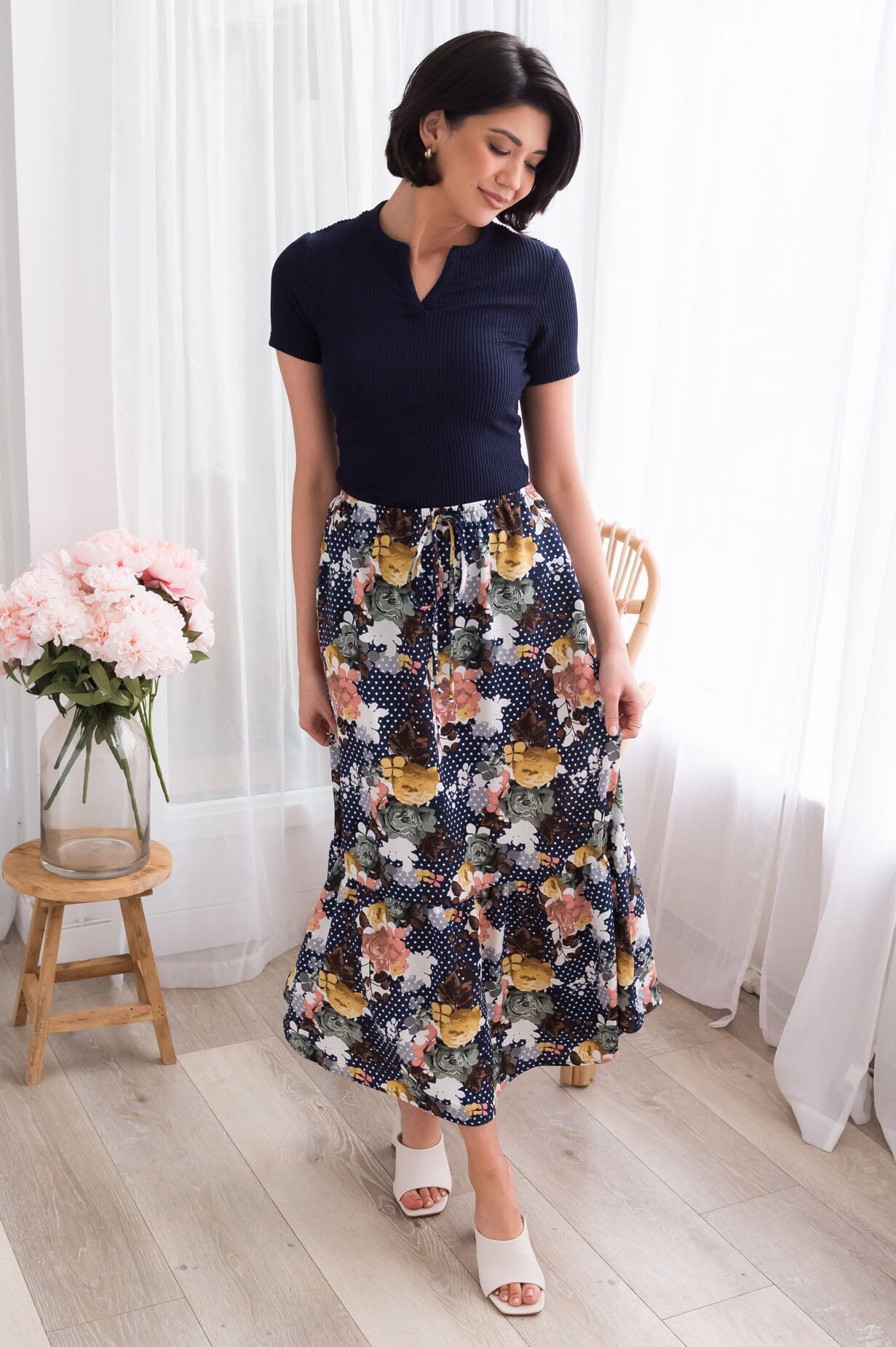 Bouquet Of Cheer Modest Ruffle Skirt Modest Dresses vendor-unknown