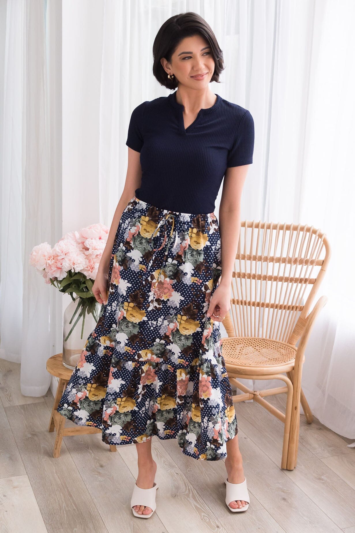 Bouquet Of Cheer Modest Ruffle Skirt Modest Dresses vendor-unknown