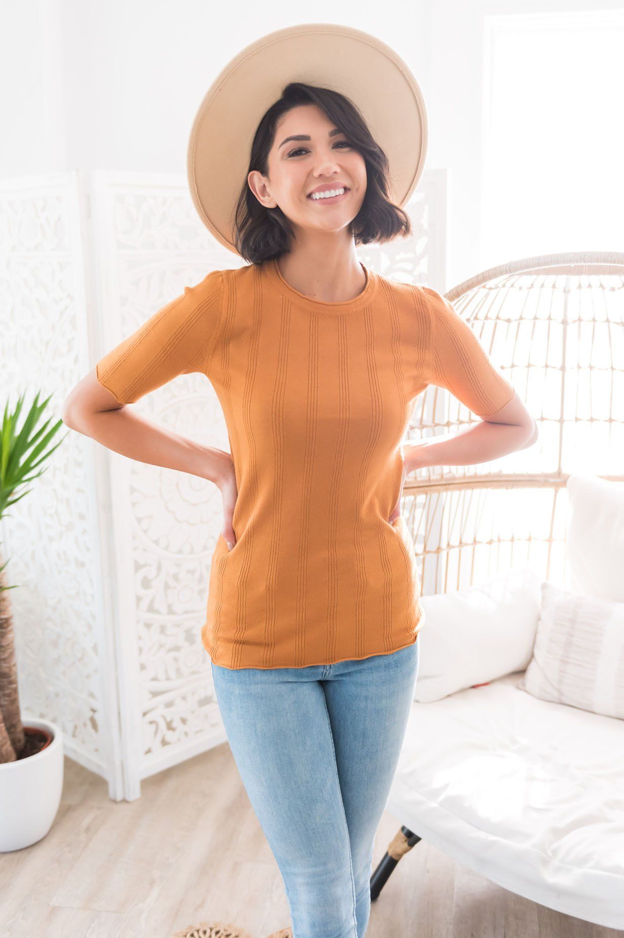 Cream & Sugar Ribbed Sweater Top Modest Dresses vendor-unknown