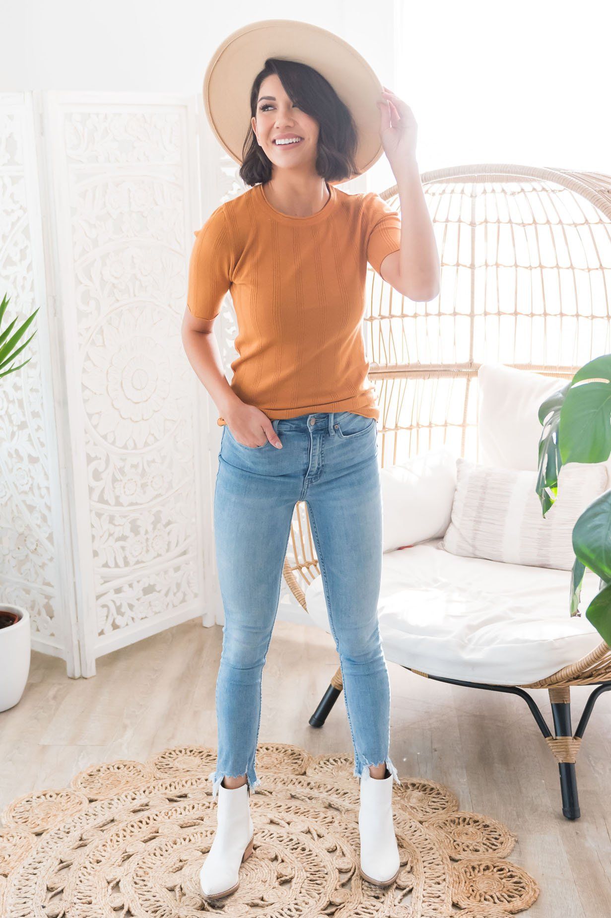 Cream & Sugar Ribbed Sweater Top Modest Dresses vendor-unknown