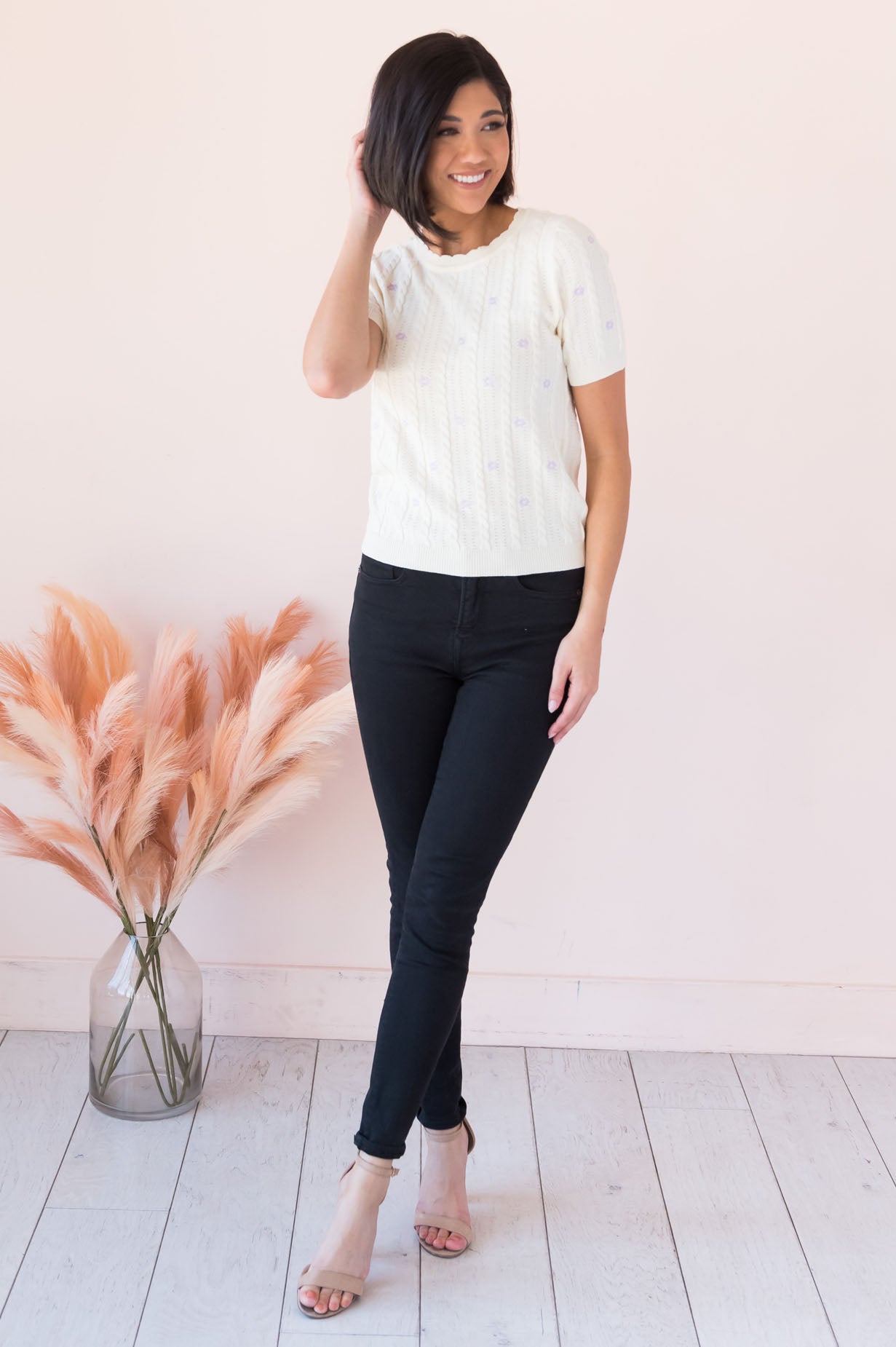 Loving Lavender Flowers Modest Sweater Tops vendor-unknown