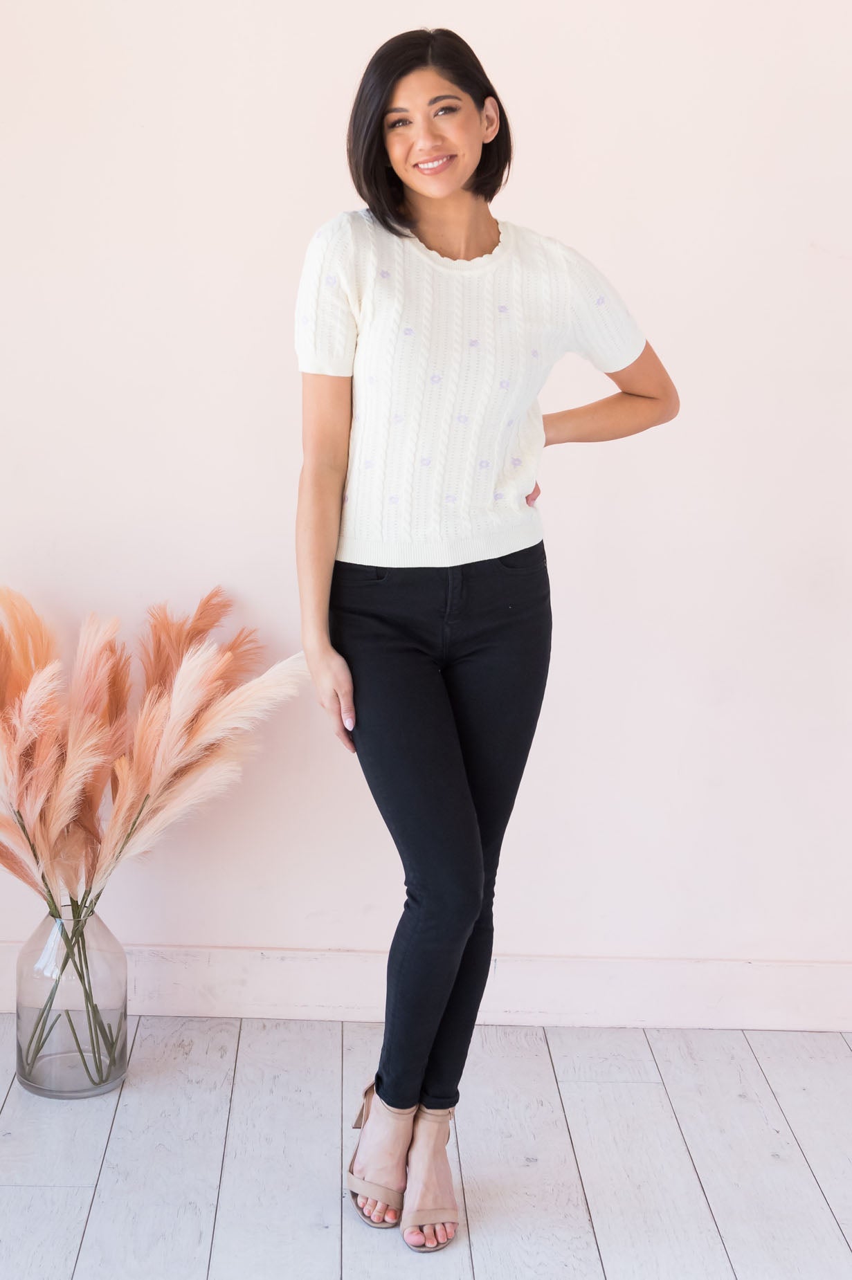 Loving Lavender Flowers Modest Sweater Tops vendor-unknown