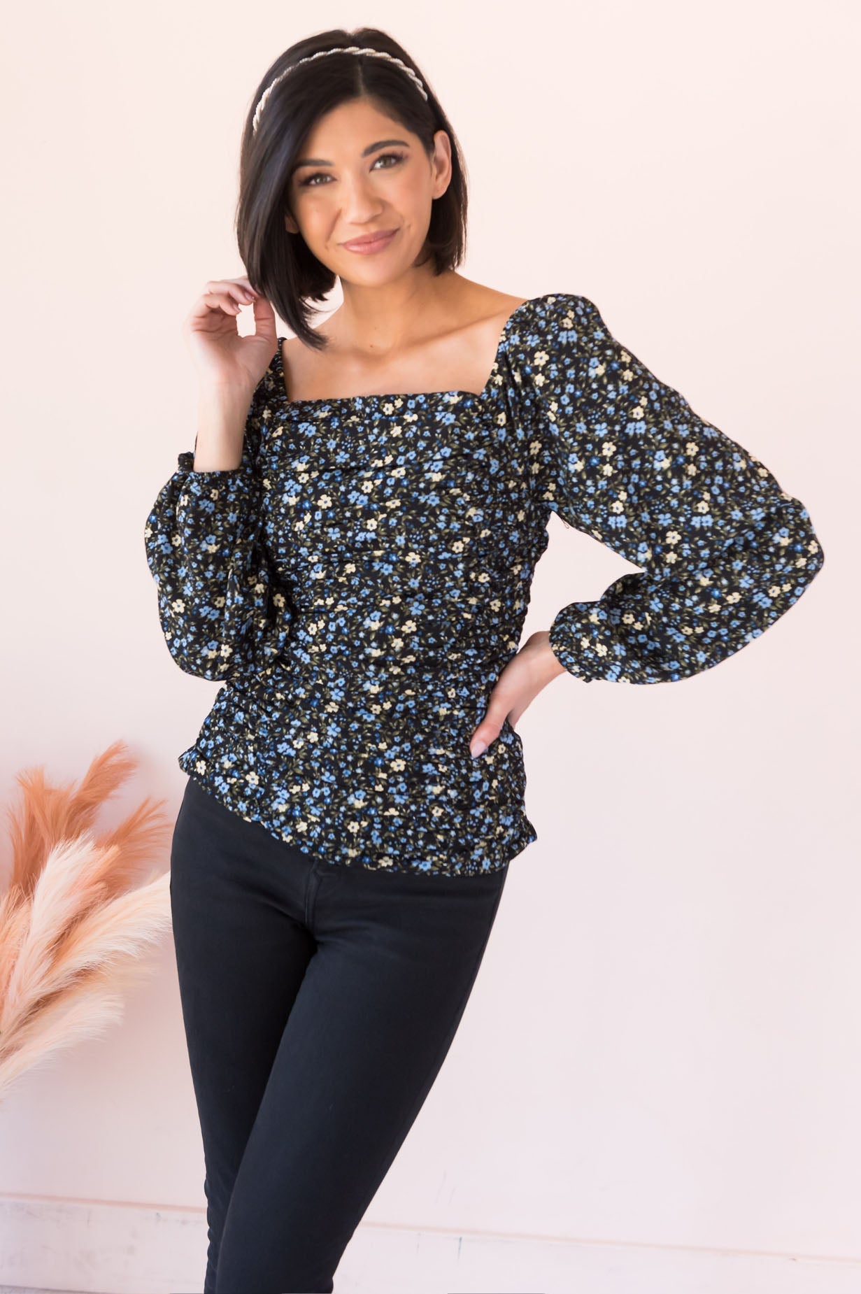 Floral Sensations Modest Ruche Top Tops vendor-unknown