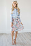 Pink & Dusty Blue Watercolor Floral Pocket Skirt Skirts vendor-unknown