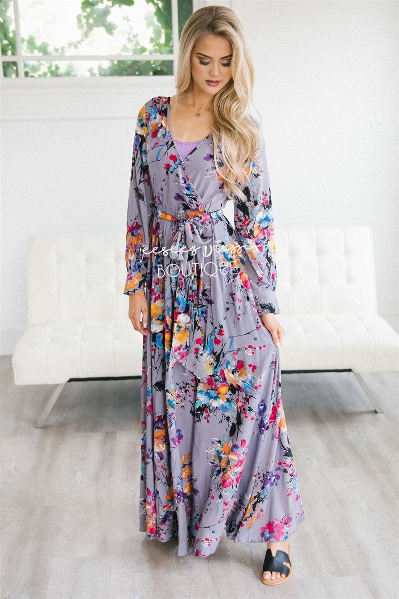 The Amanda Modest Dresses vendor-unknown Dusty Lilac Floral S