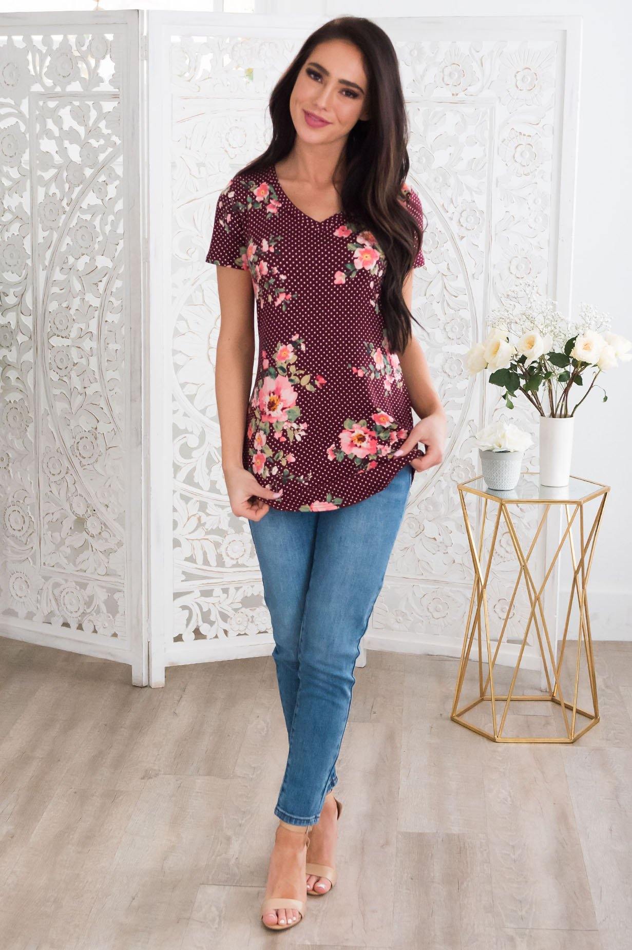Beautiful Day Modest V-Neck Top Tops vendor-unknown