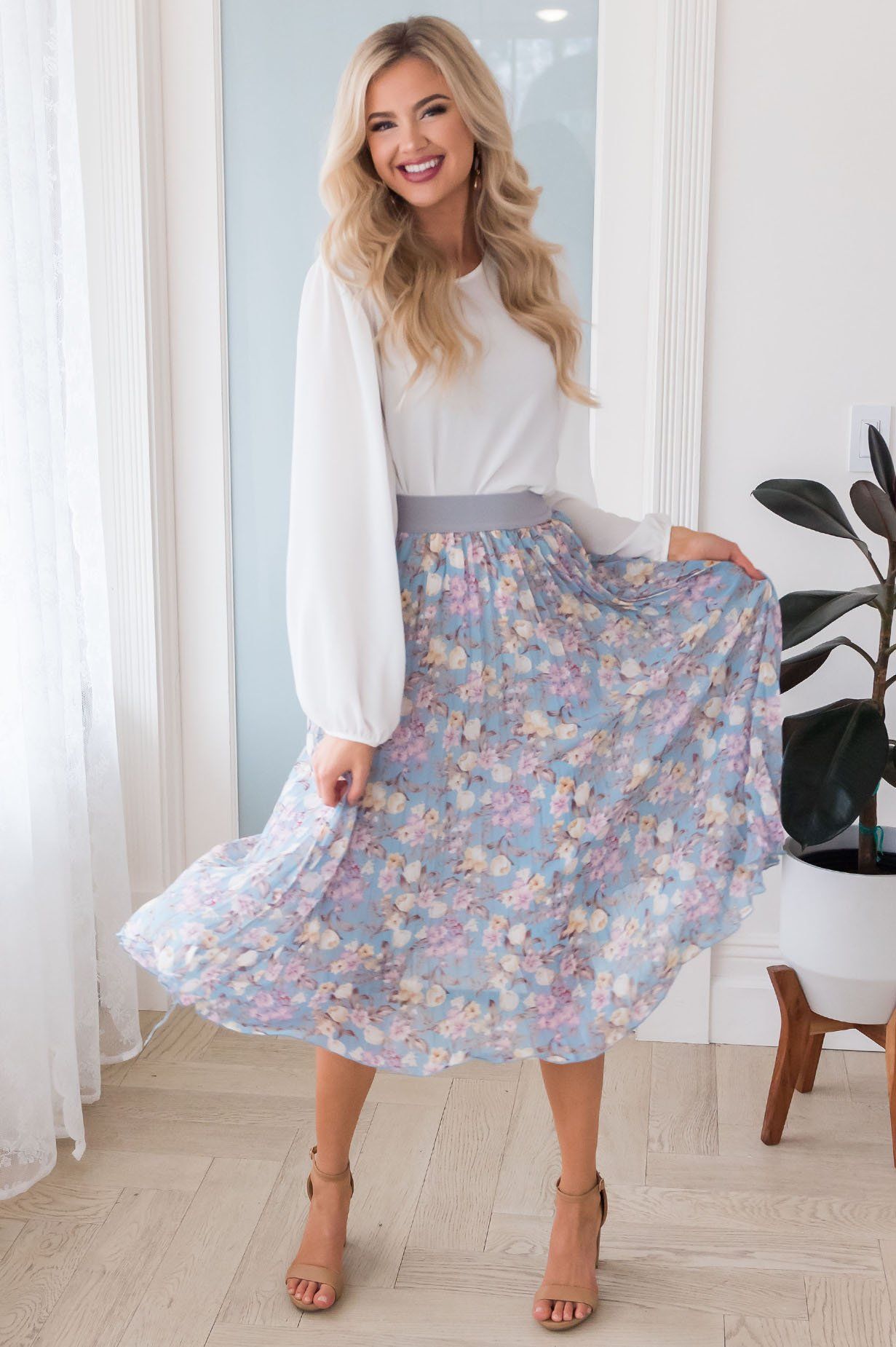 Floral Dreams Modest Pleat Skirt Skirts vendor-unknown