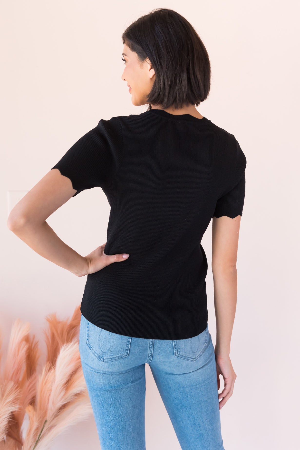 Going Strong Modest Scallop Edge Sweater Tops vendor-unknown