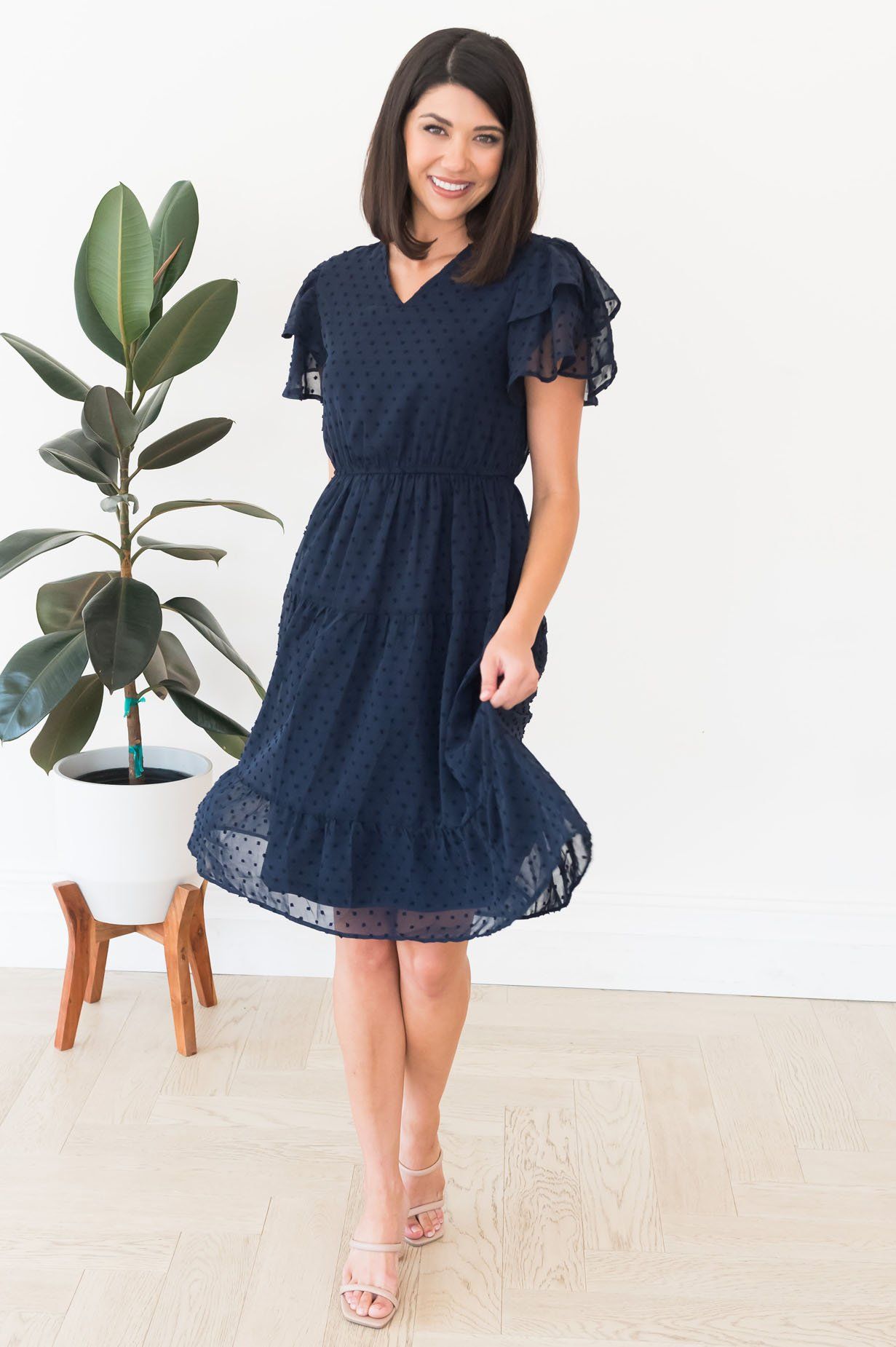 The Amy Swiss Dot Modest Dresses vendor-unknown