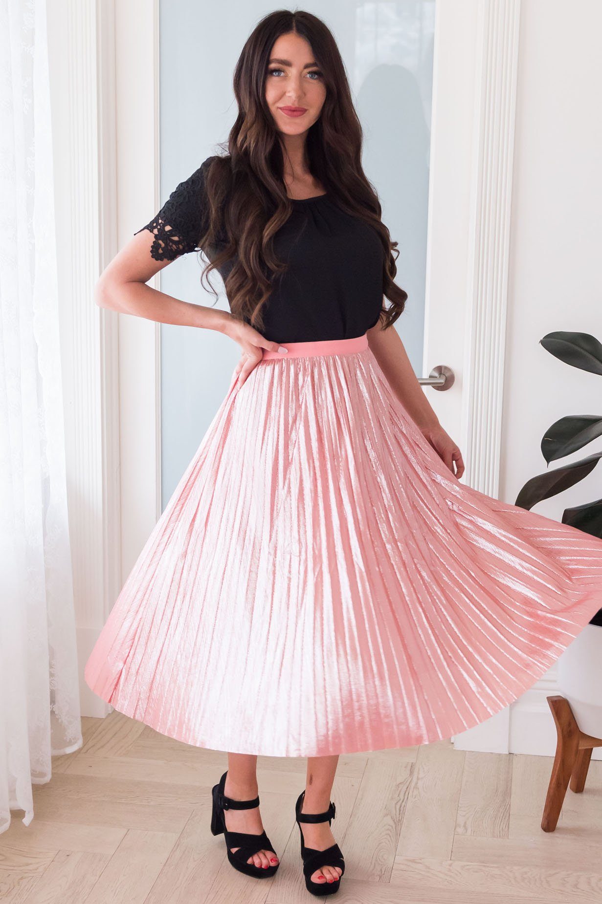 A Bit Of Shimmer Modest Pleat Skirt Skirts vendor-unknown