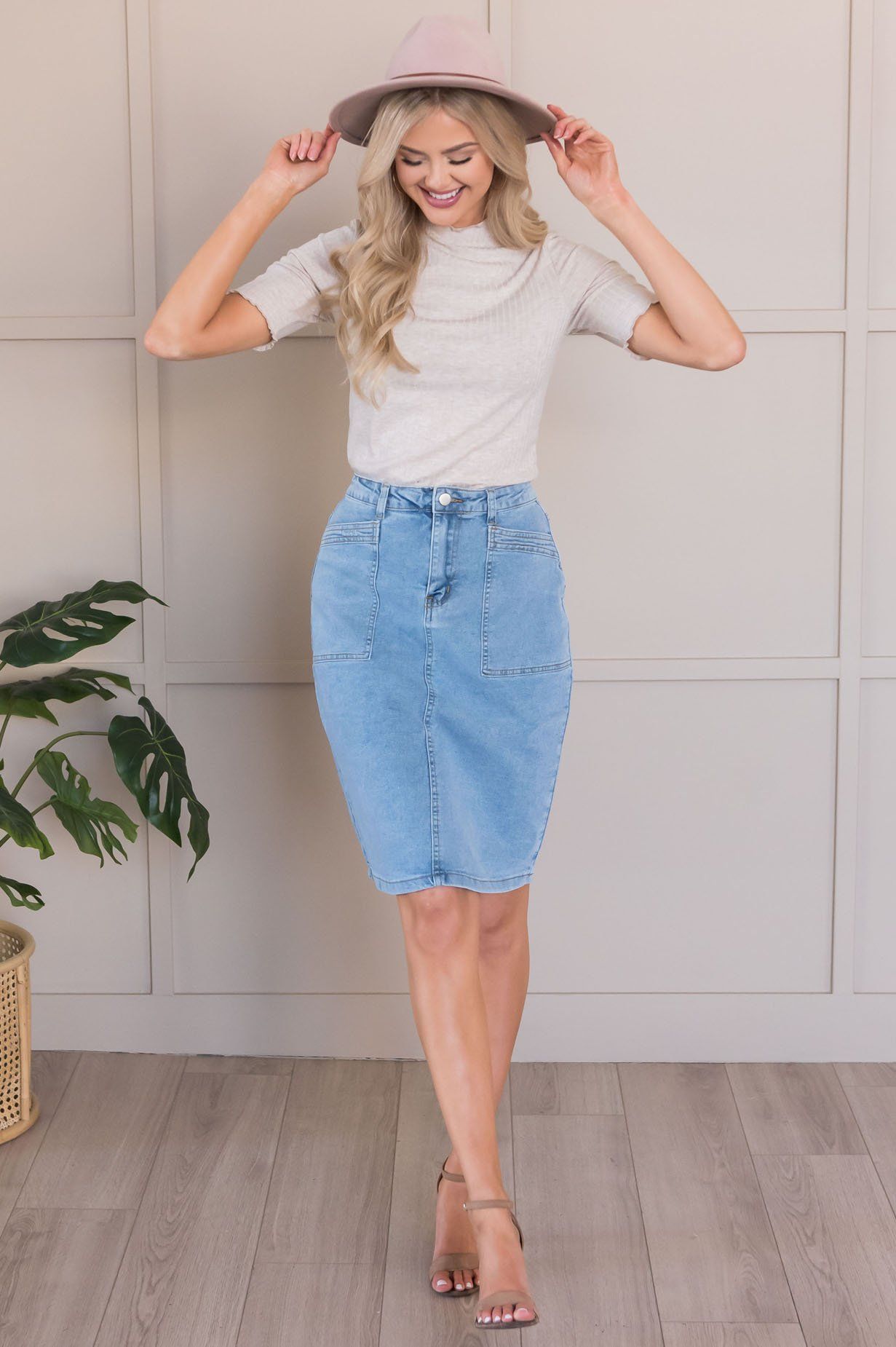 My Sweet Summer High Waisted Jean Skirt Modest Dresses vendor-unknown