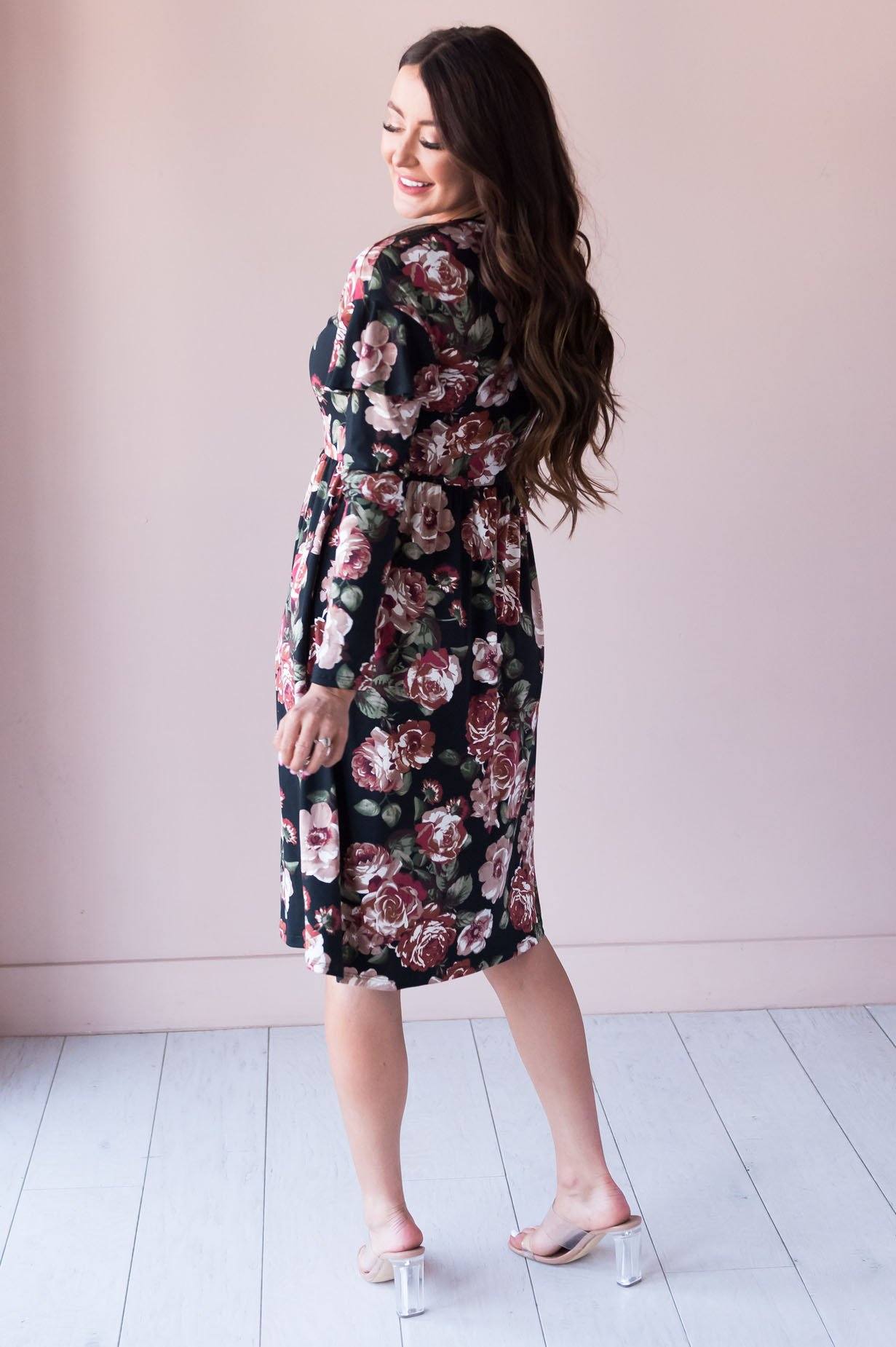 The Karina Ruffle Shoulder Dress Modest Dresses vendor-unknown
