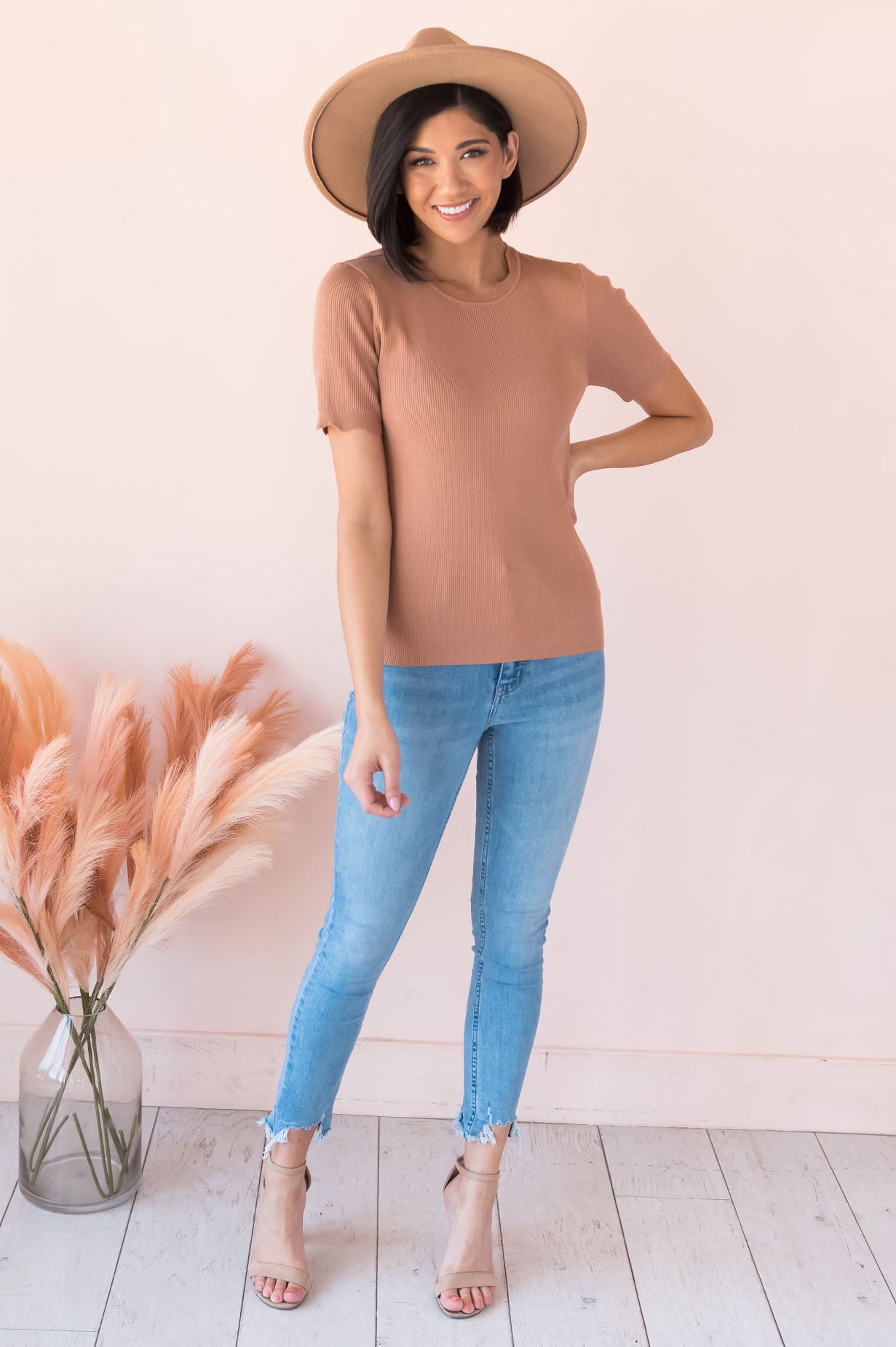 Going Strong Modest Scallop Edge Sweater Tops vendor-unknown