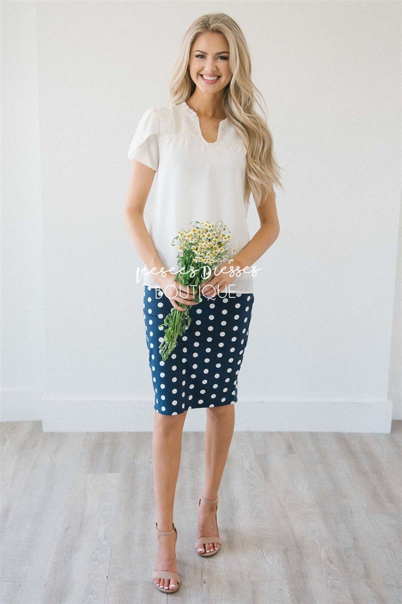 Summer Navy Polka Dot Pencil Skirt Skirts vendor-unknown Navy Polka Dot XS