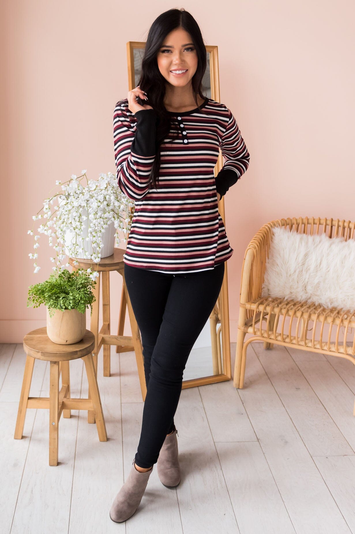 Complete Joy Modest Striped Top Tops vendor-unknown
