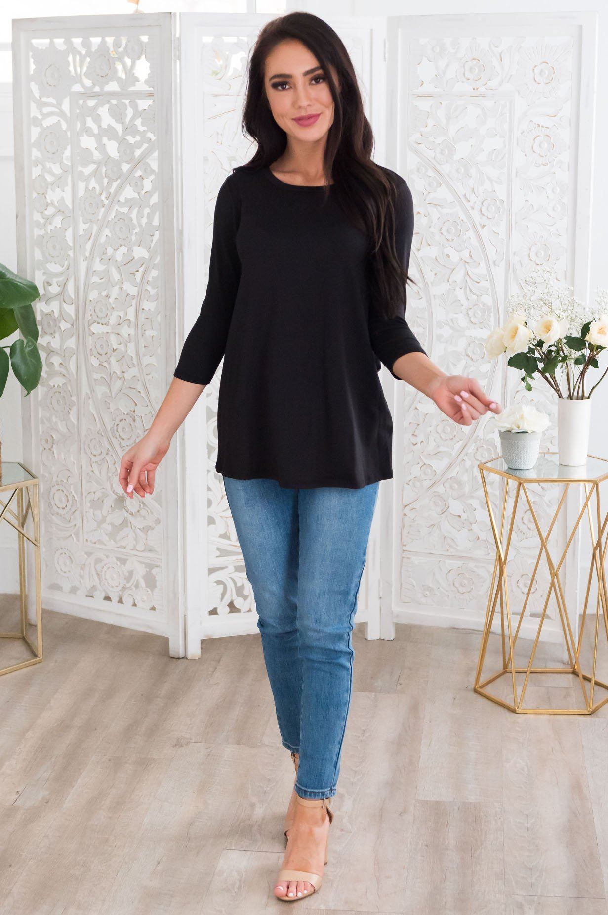 Simply Basic Modest Top Tops vendor-unknown