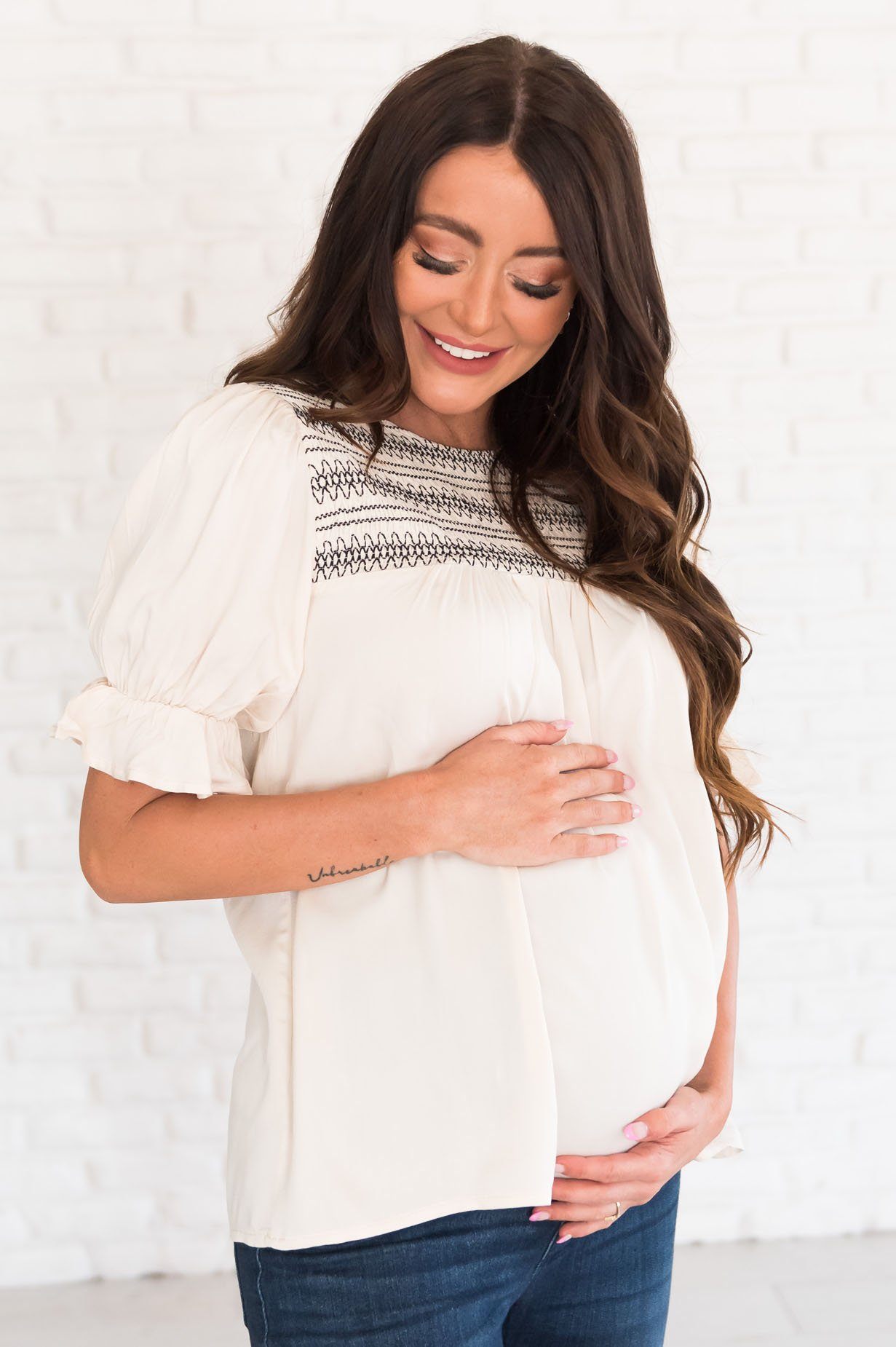 Drift Away Embroidered Modest Blouse Tops vendor-unknown