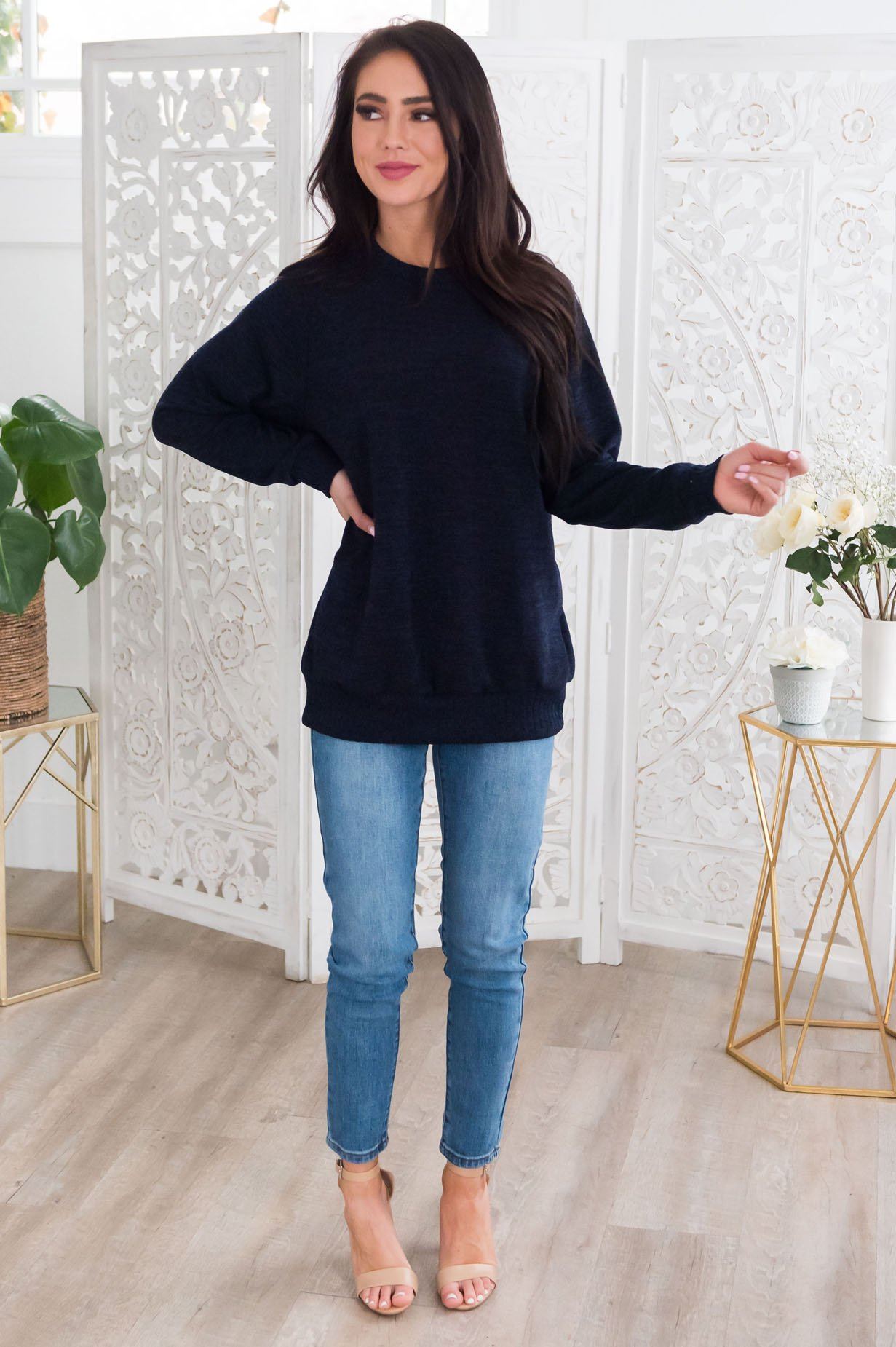 Spring Forward Modest Sweater Tops vendor-unknown