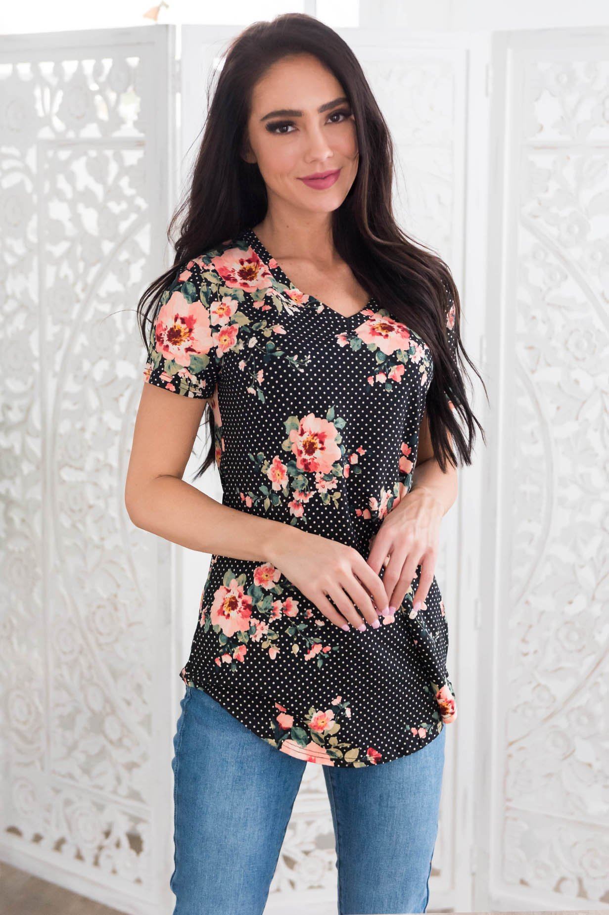 Beautiful Day Modest V-Neck Top Tops vendor-unknown