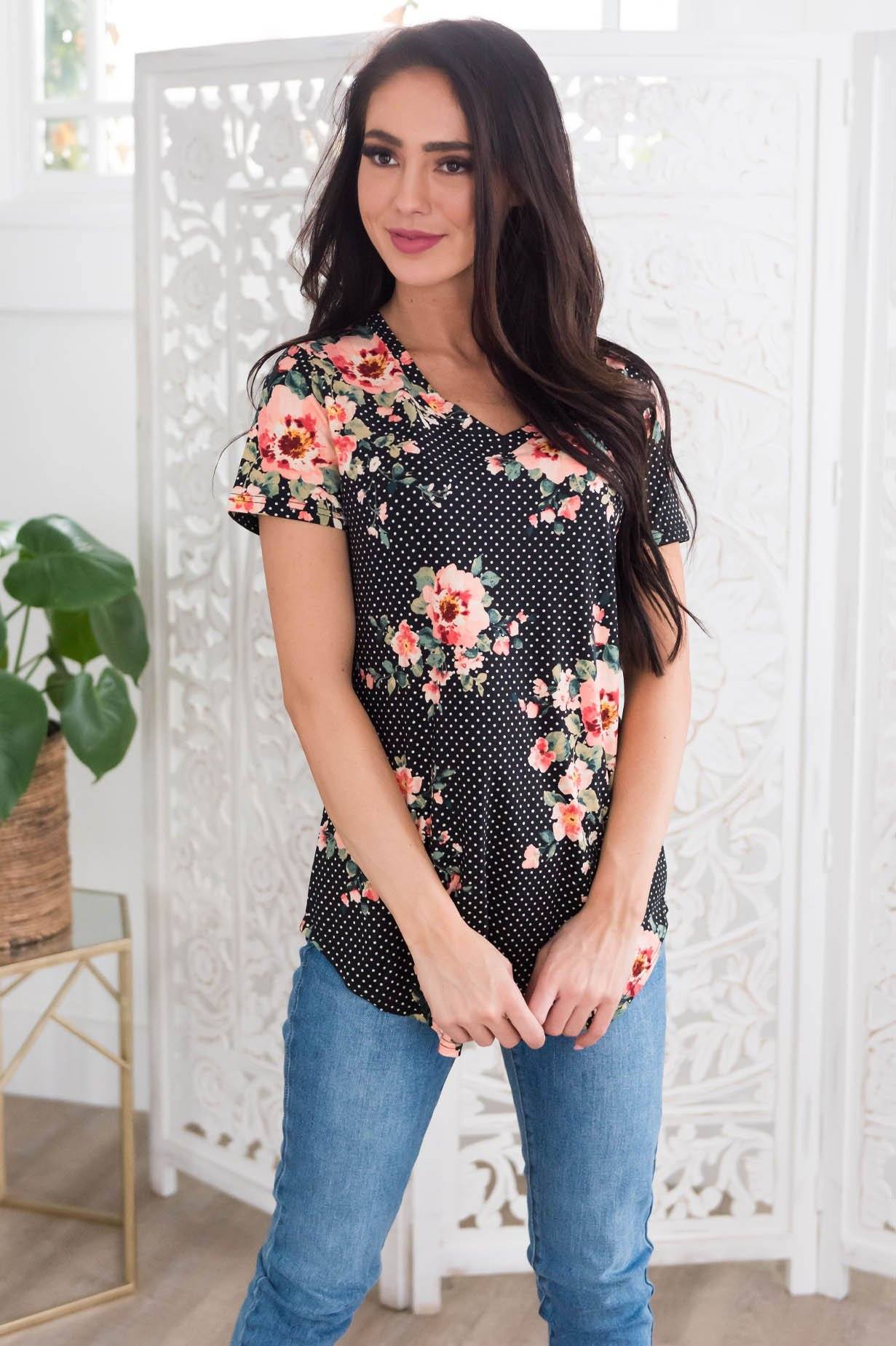 Beautiful Day Modest V-Neck Top Tops vendor-unknown