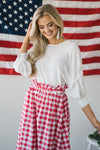 Ivory Chiffon Pearl Sleeve Blouse Red White & Blue vendor-unknown
