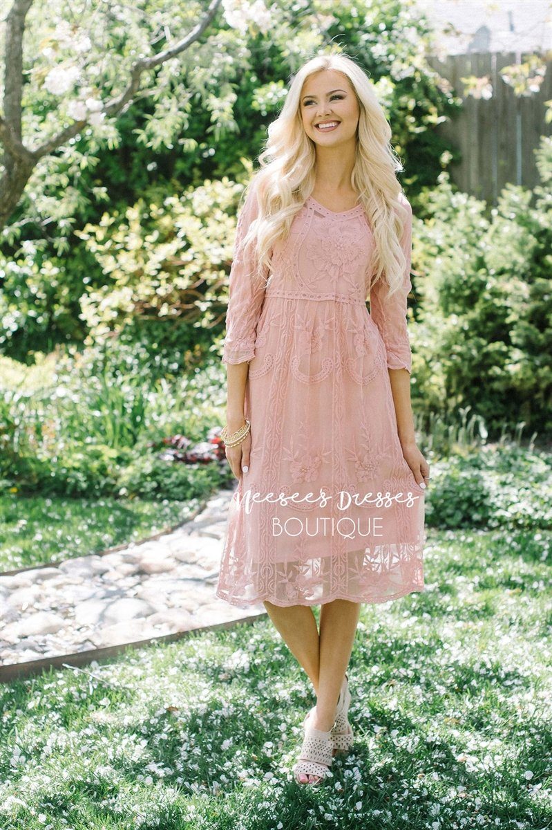 Day Dreamer Lace Dress in Dusty Mauve Modest Dresses vendor-unknown Dusty Mauve Small/Medium
