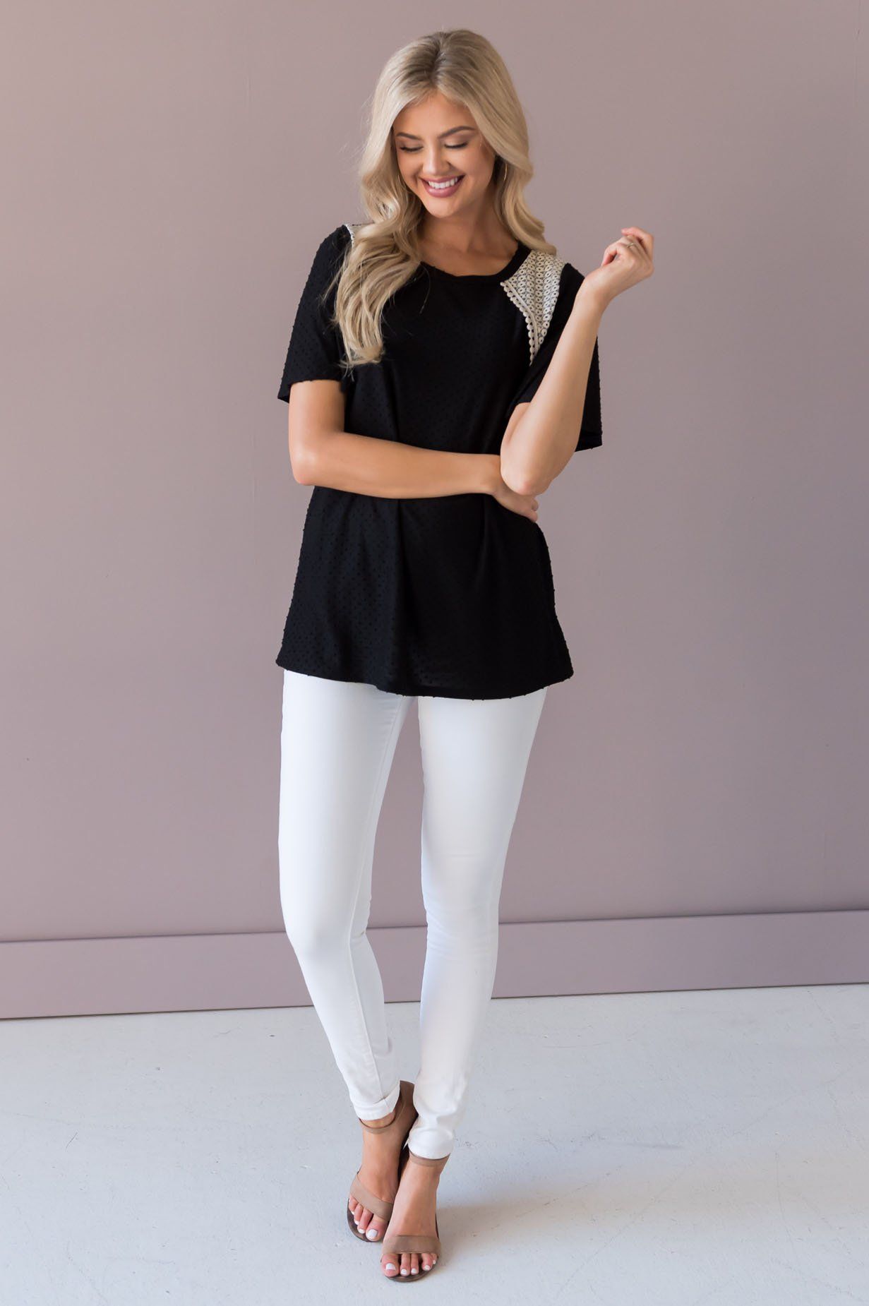 Free To Be Me Modest Lace Blouse Tops vendor-unknown