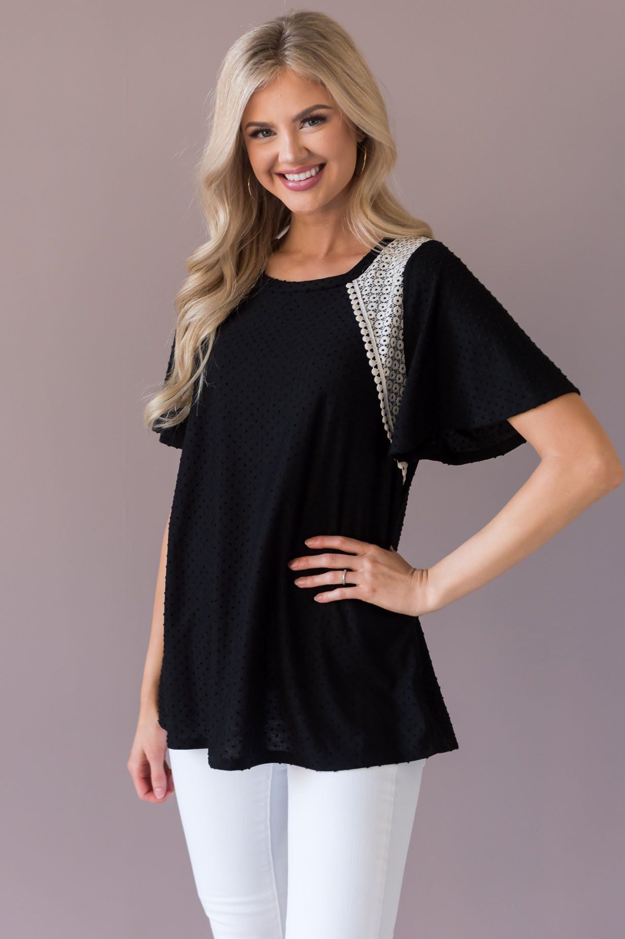 Free To Be Me Modest Lace Blouse Tops vendor-unknown