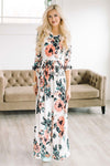 Ivory Watercolor Floral Maxi Dress New Year SALE vendor-unknown